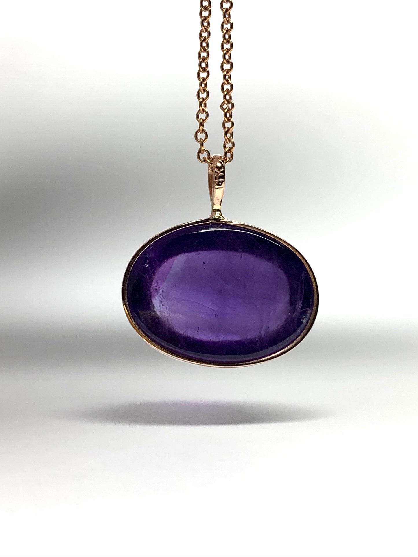 14k Solid Rose Gold, Purple Amethyst Oval Cabochon Pendant, Small Size