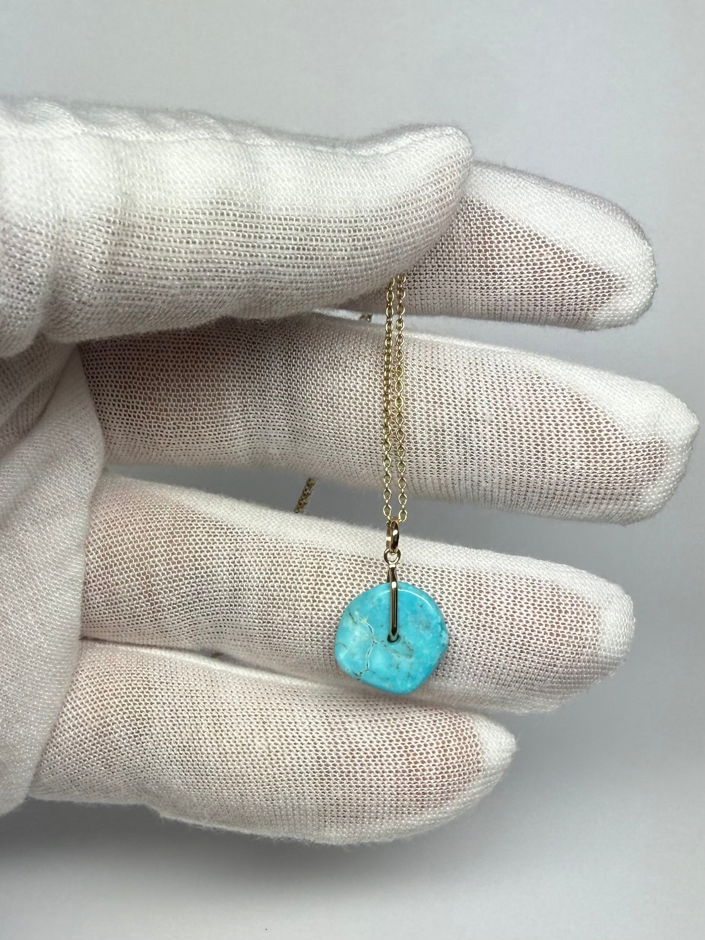 14K Solid Yellow Gold, Blue Turquoise “Donut” Mini Pendant
