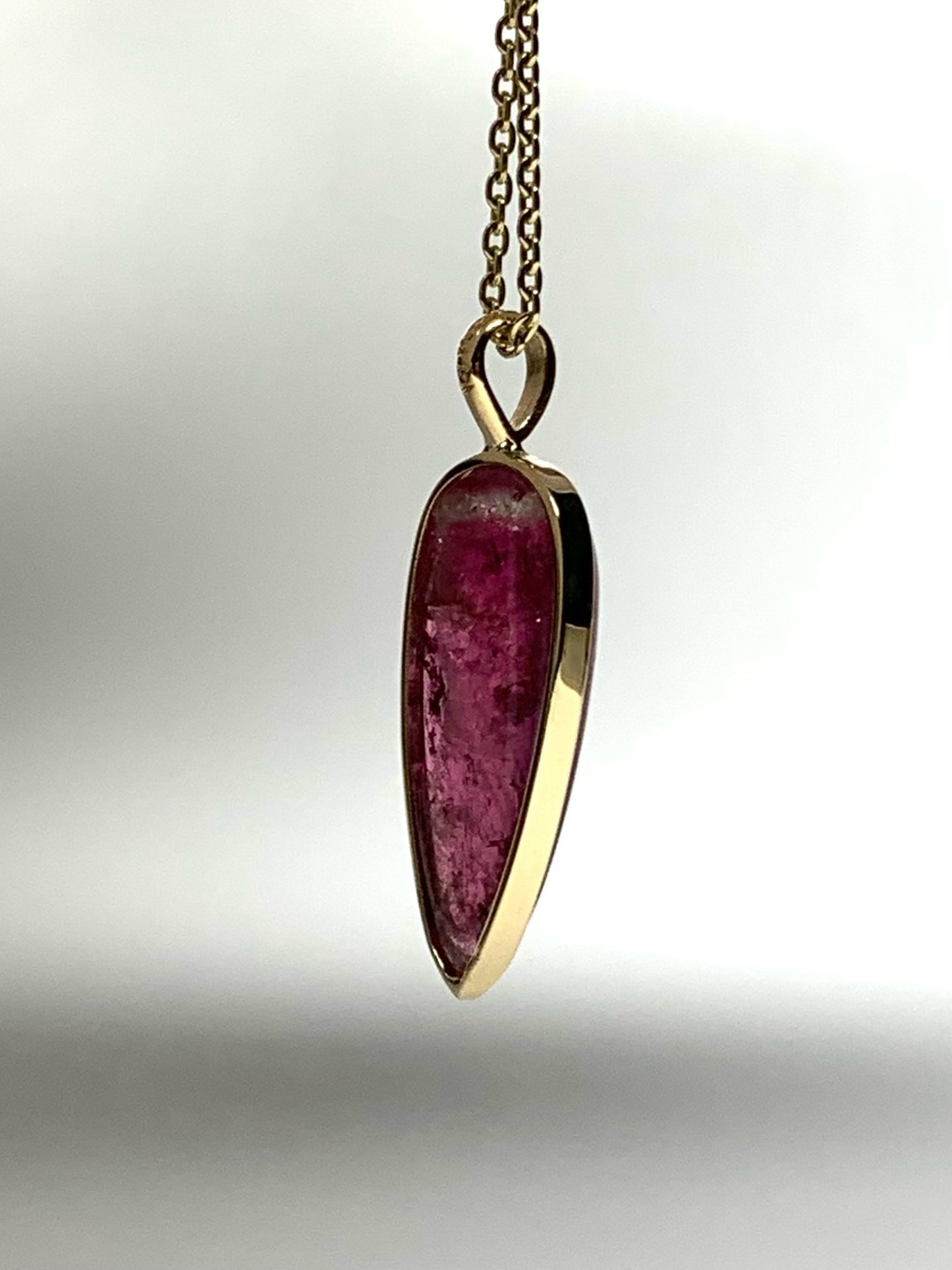 14k Solid Yellow Gold, Natural Pink Tourmaline “Arrowhead” Pendant