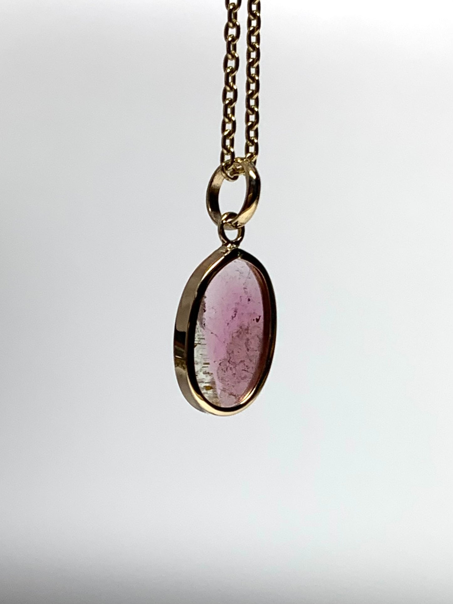 14k Solid Yellow Gold, Natural Pink Tourmaline Mini Pendant