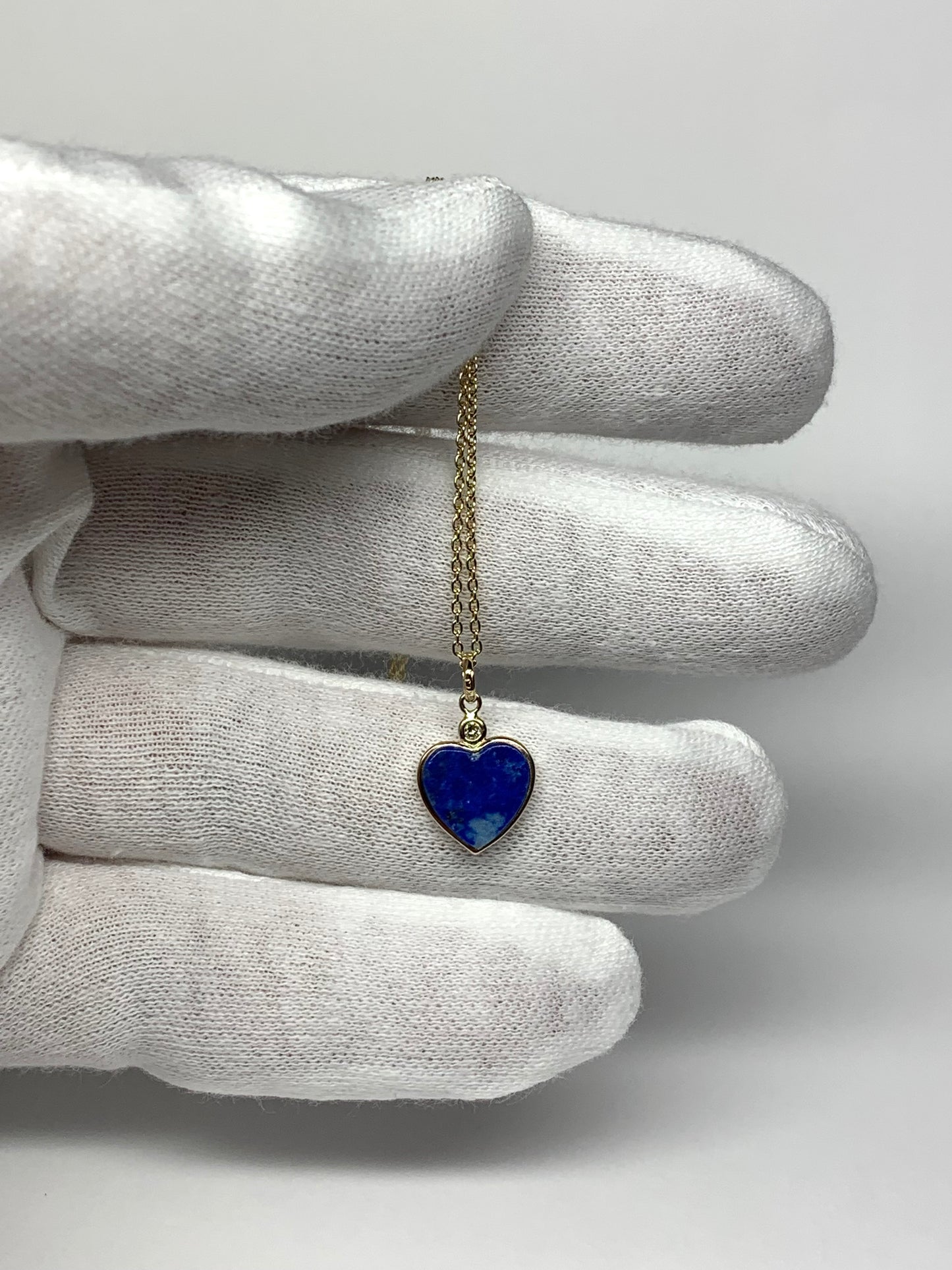 14k Solid Yellow Gold, Diamond, Blue Lapis Lazuli “Heart” Mini Pendant