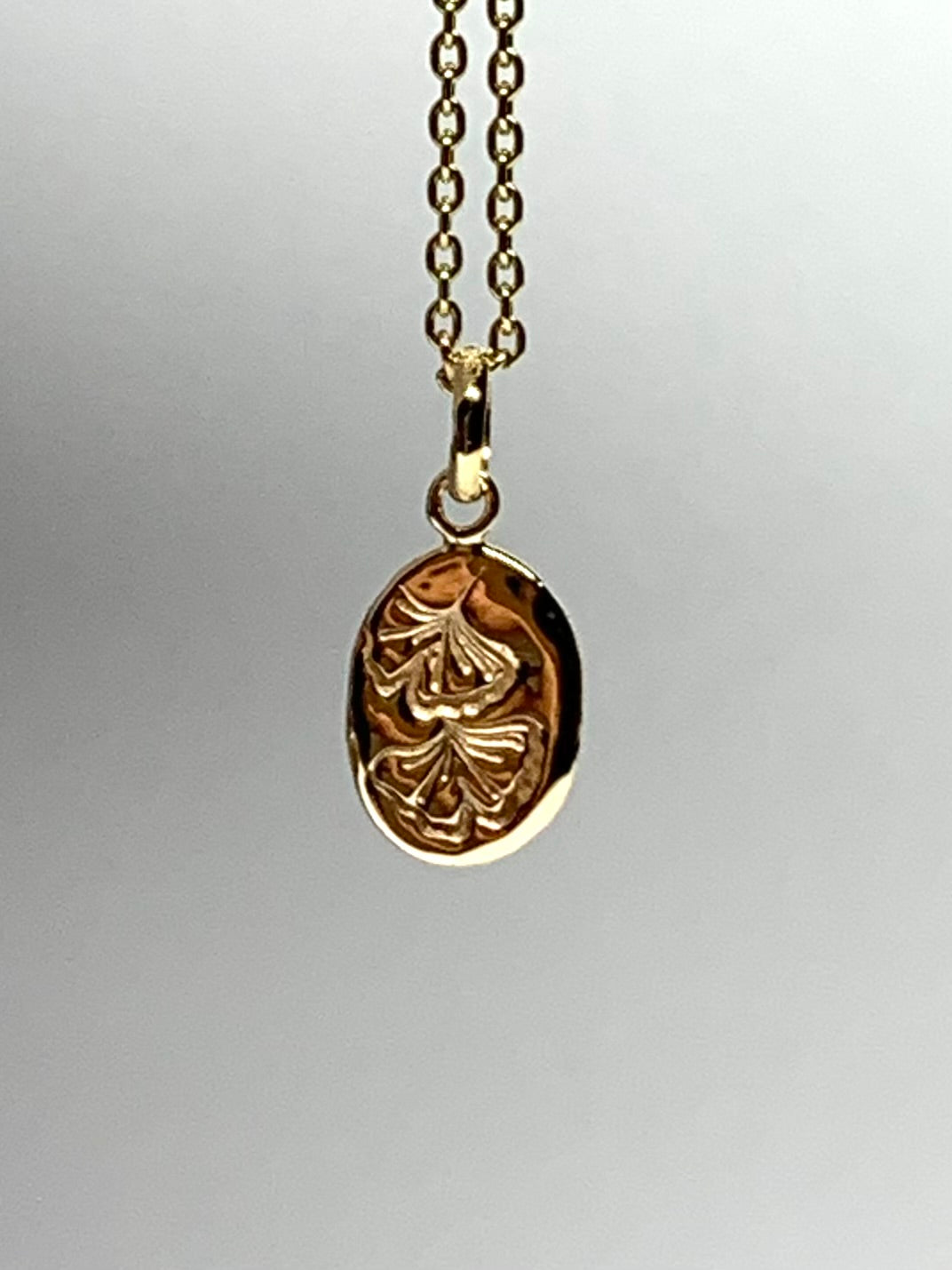 10k Solid Yellow Gold Nugget “Ginkgo” Mini Pendant, Tiny Charm