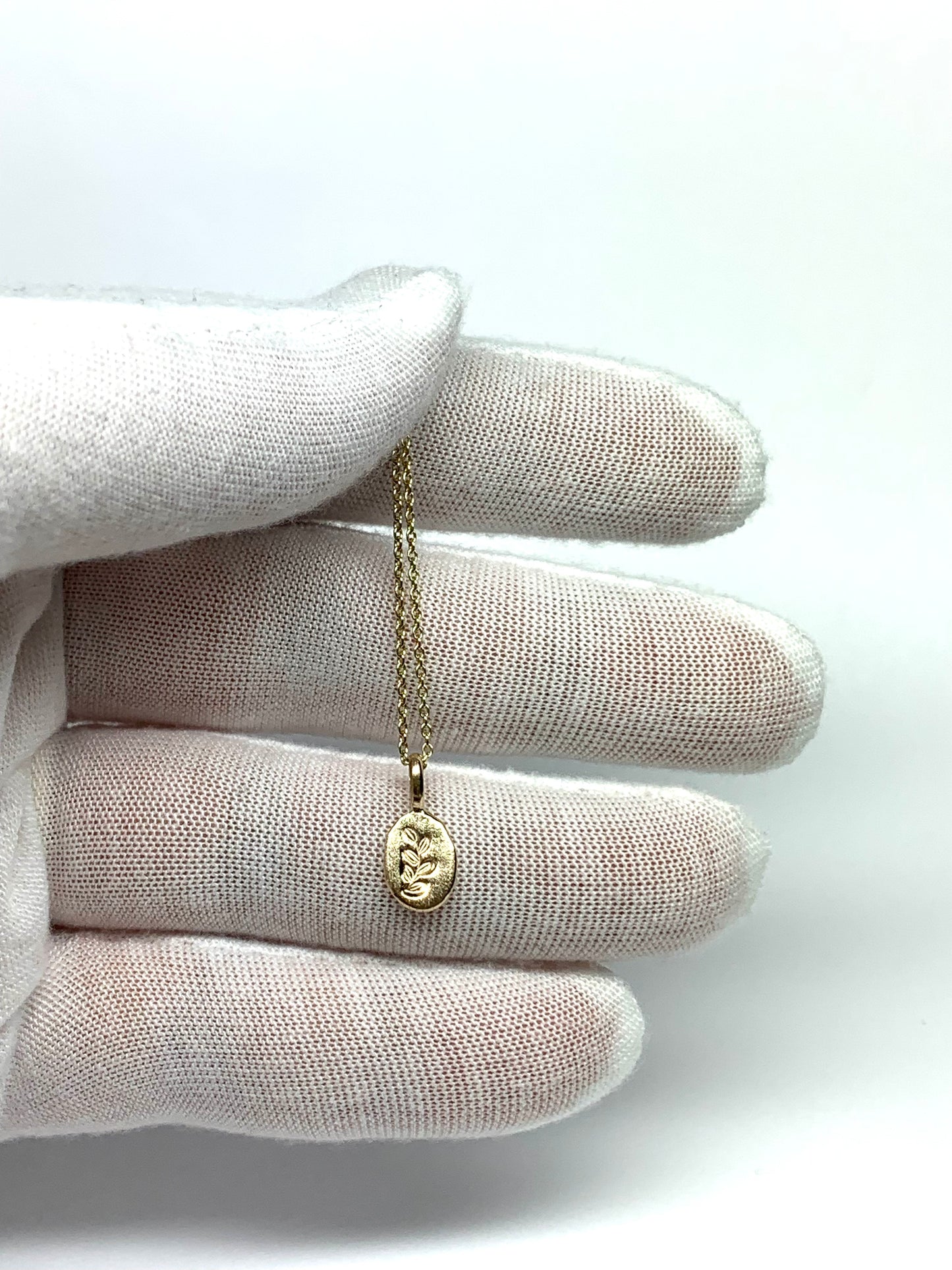 14k Solid Yellow Gold Nugget “Olive Branch”, Mini Pendant, Tiny Charm, Brushed Satin Finish