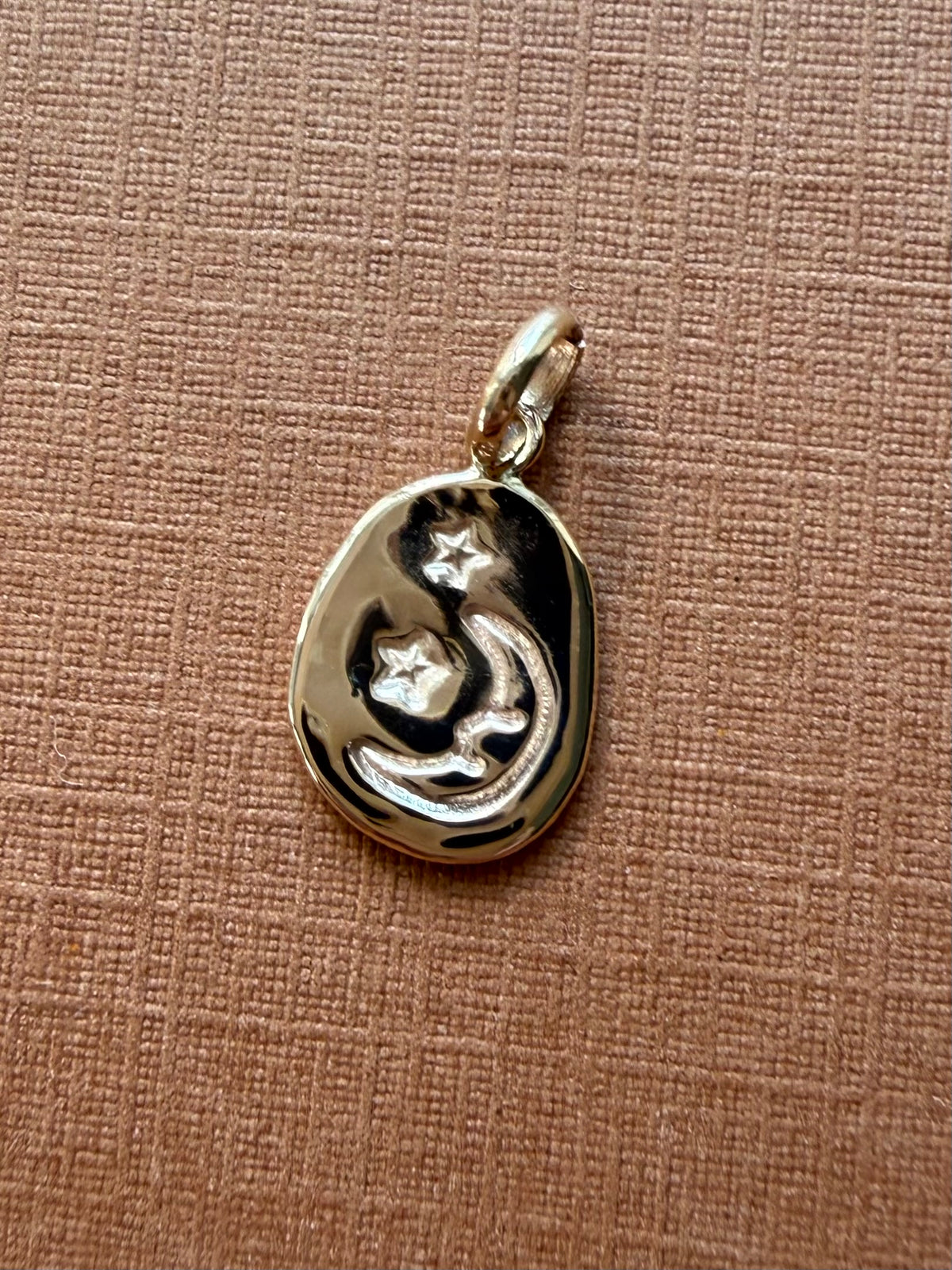 10k Solid Yellow Gold Nugget “Starry Night” Mini Pendant, Tiny Charm