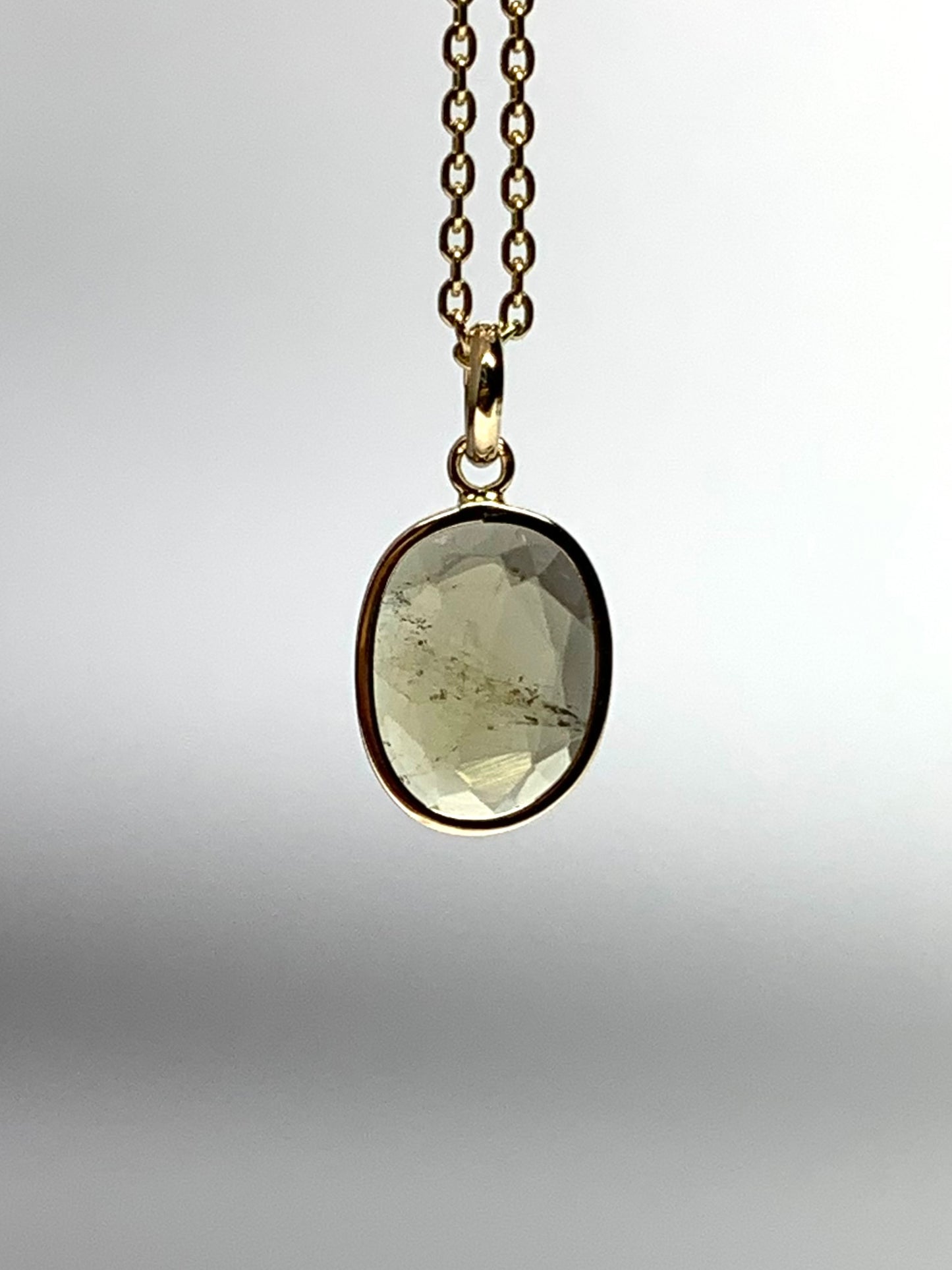 14k Solid Yellow Gold, Natural Light Khaki Green Tourmaline Mini Pendant