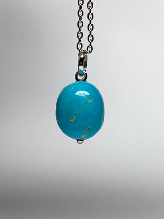 14k Solid White Gold, Natural Turquoise Nugget Bead Pendant