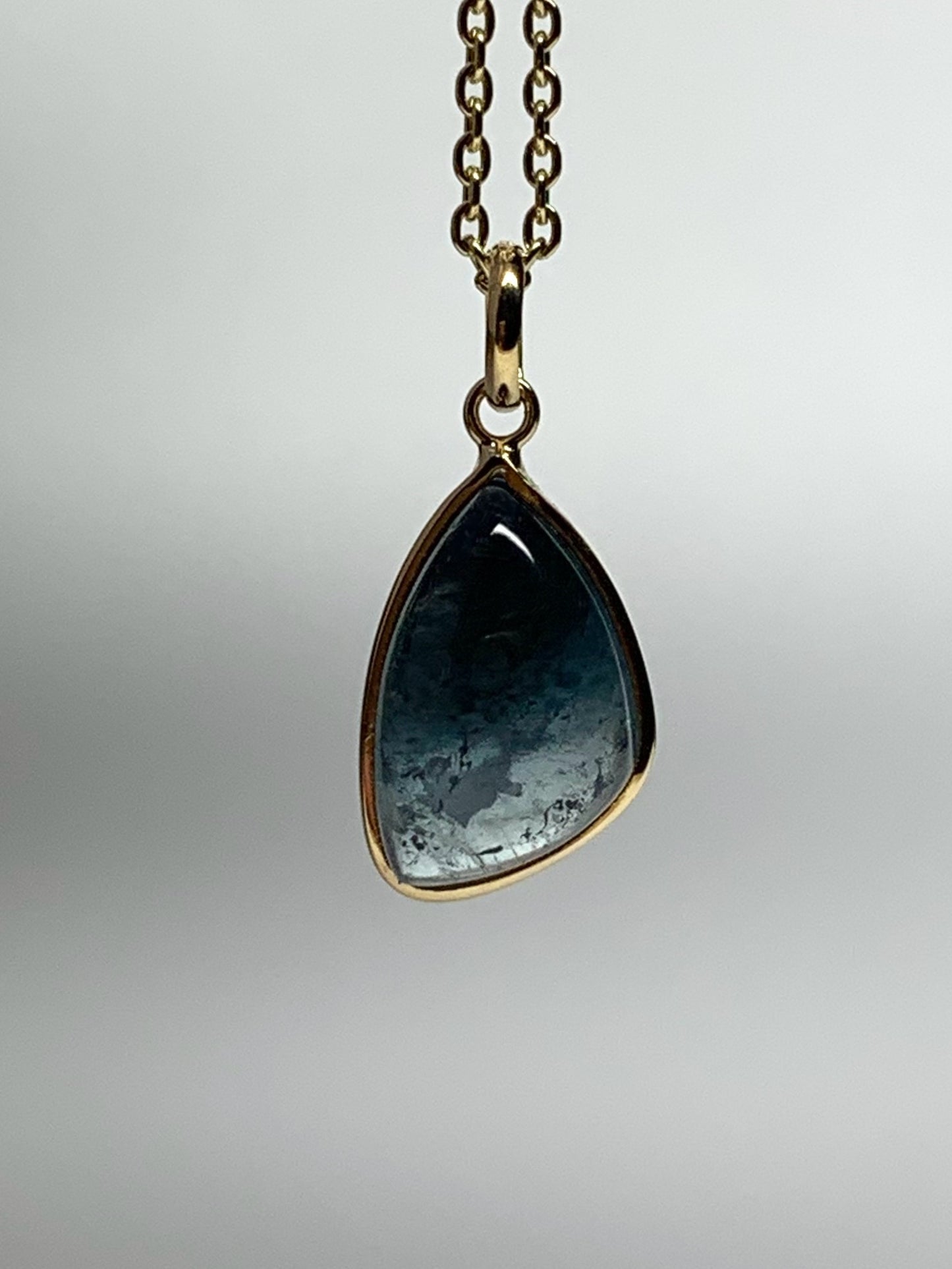 14k Solid Yellow Gold, Natural Blue Tourmaline Cabochon Pendant