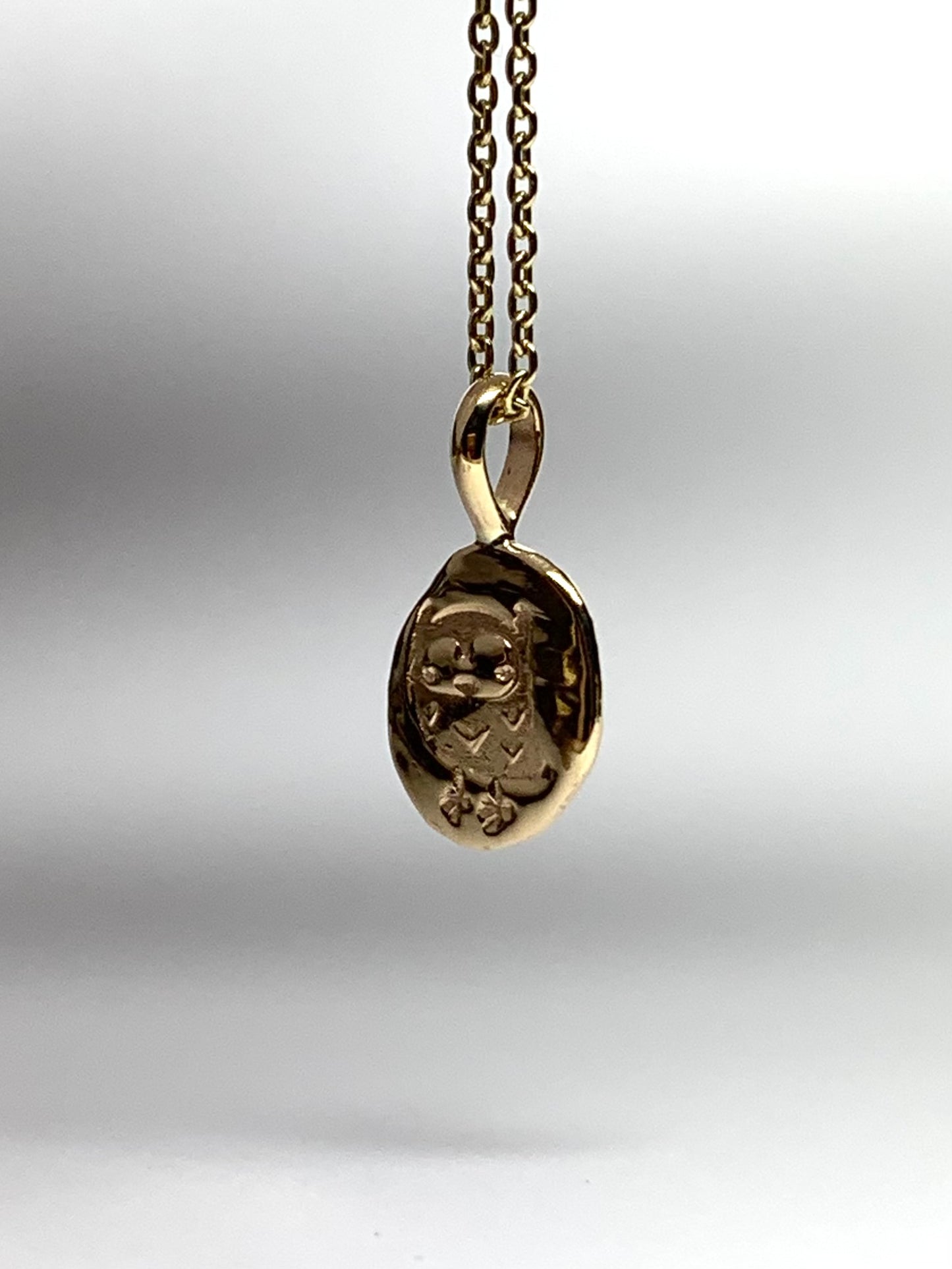14k Solid Yellow Gold Nugget “Owl”, Mini Pendant, Tiny Charm