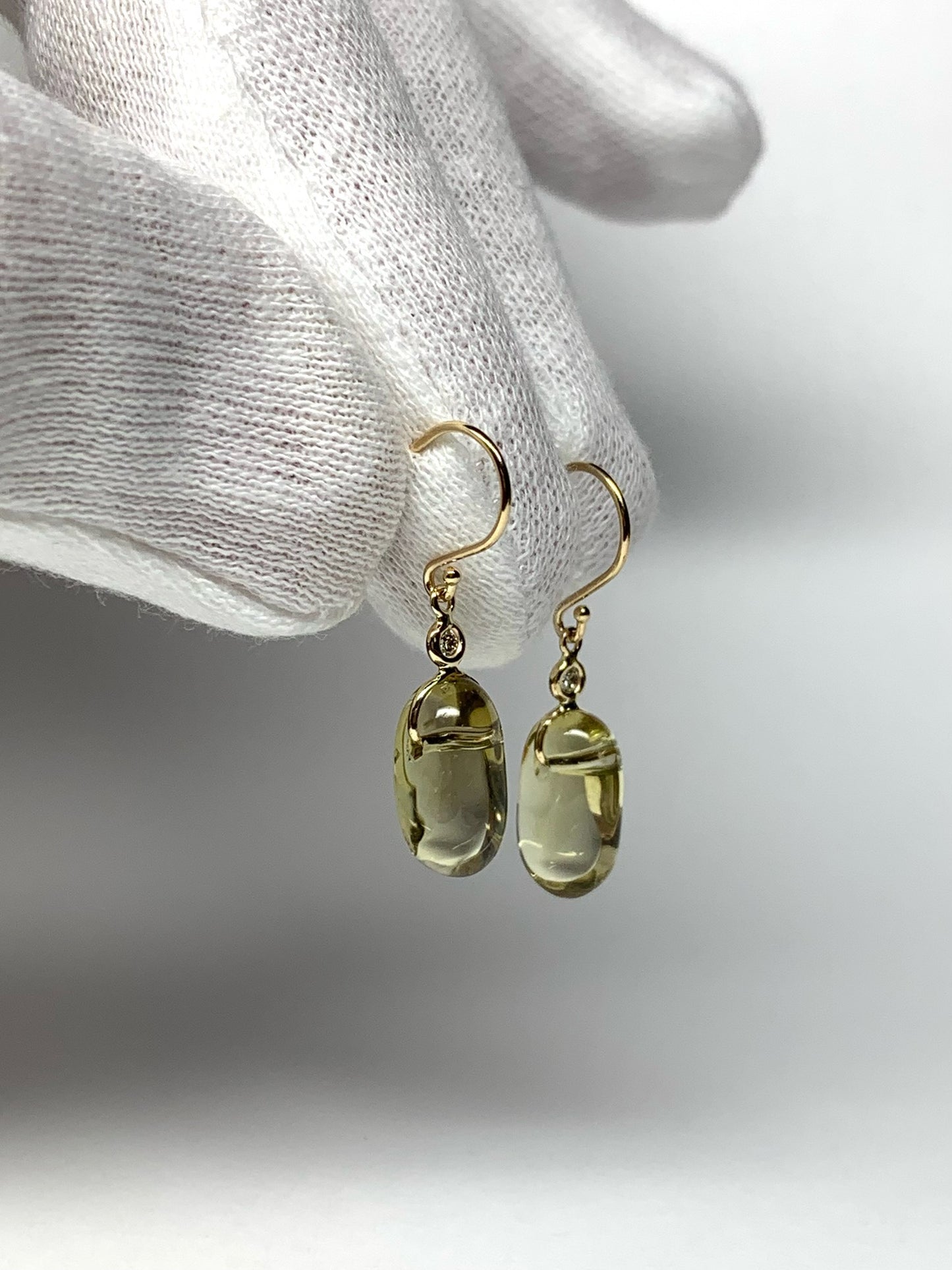 14k Solid Yellow Gold, Diamonds, Lemon Quartz Tumbled Nugget Beads Earrings, Mini Size