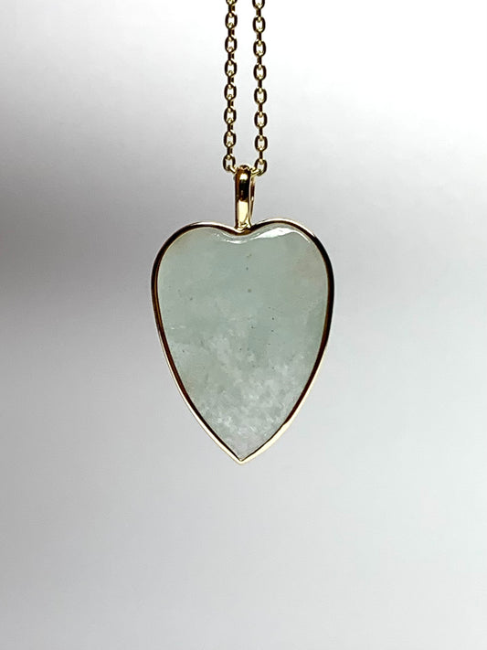 14k Solid Yellow Gold, Pale Blue Aquamarine “Heart” Pendant