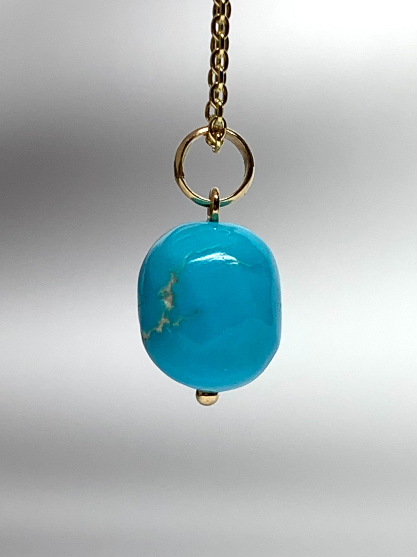 14k Solid Yellow Gold, Natural Turquoise Nugget Bead Pendant
