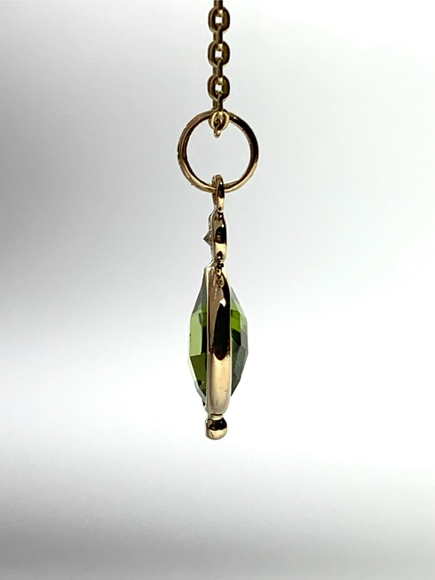 14k Solid Yellow Gold, Diamond, Green Peridot Mini Pendant