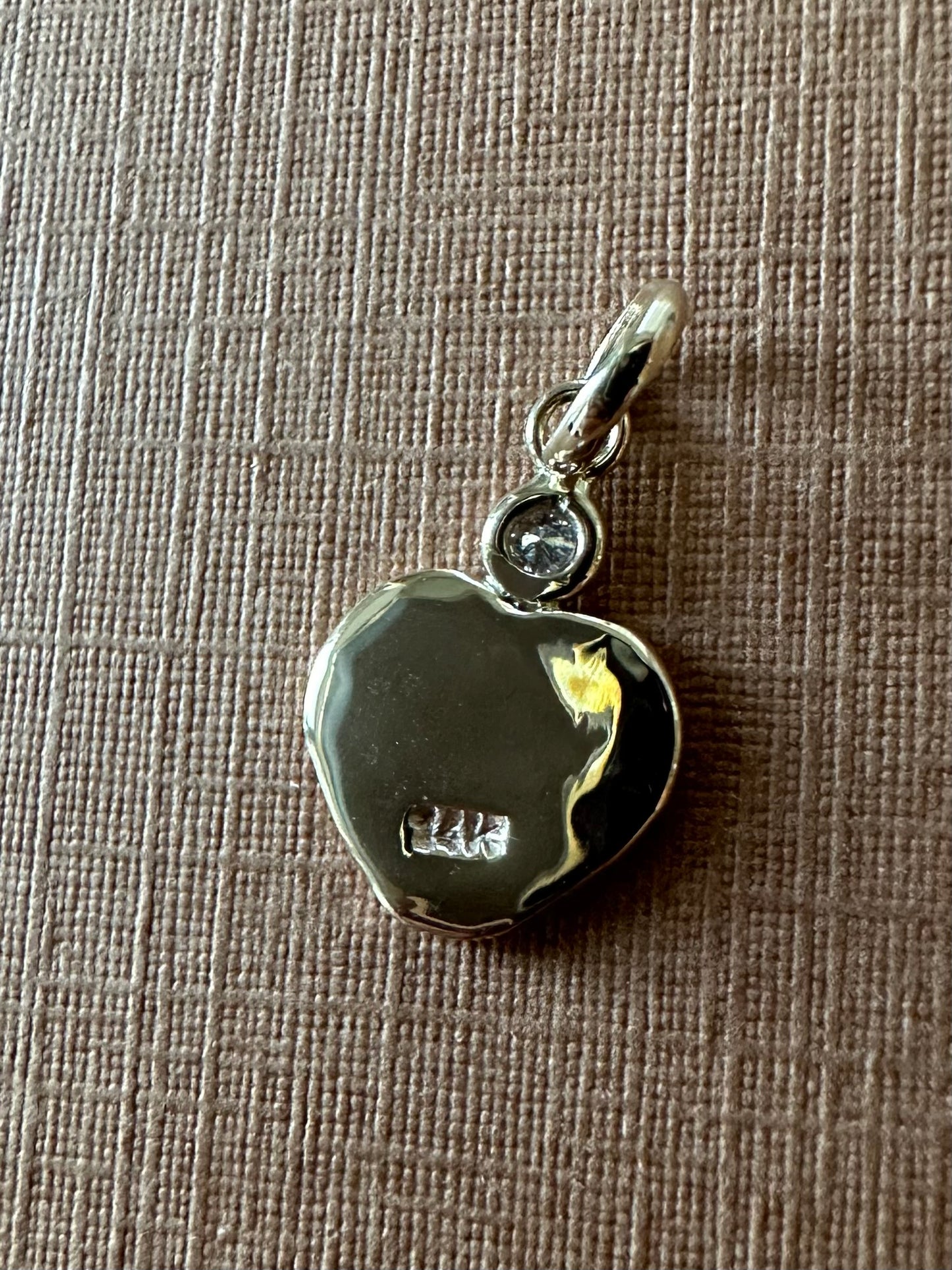 14K Solid Yellow Gold Nugget “Heart” Mini Pendant, With Diamond, Tiny Charm