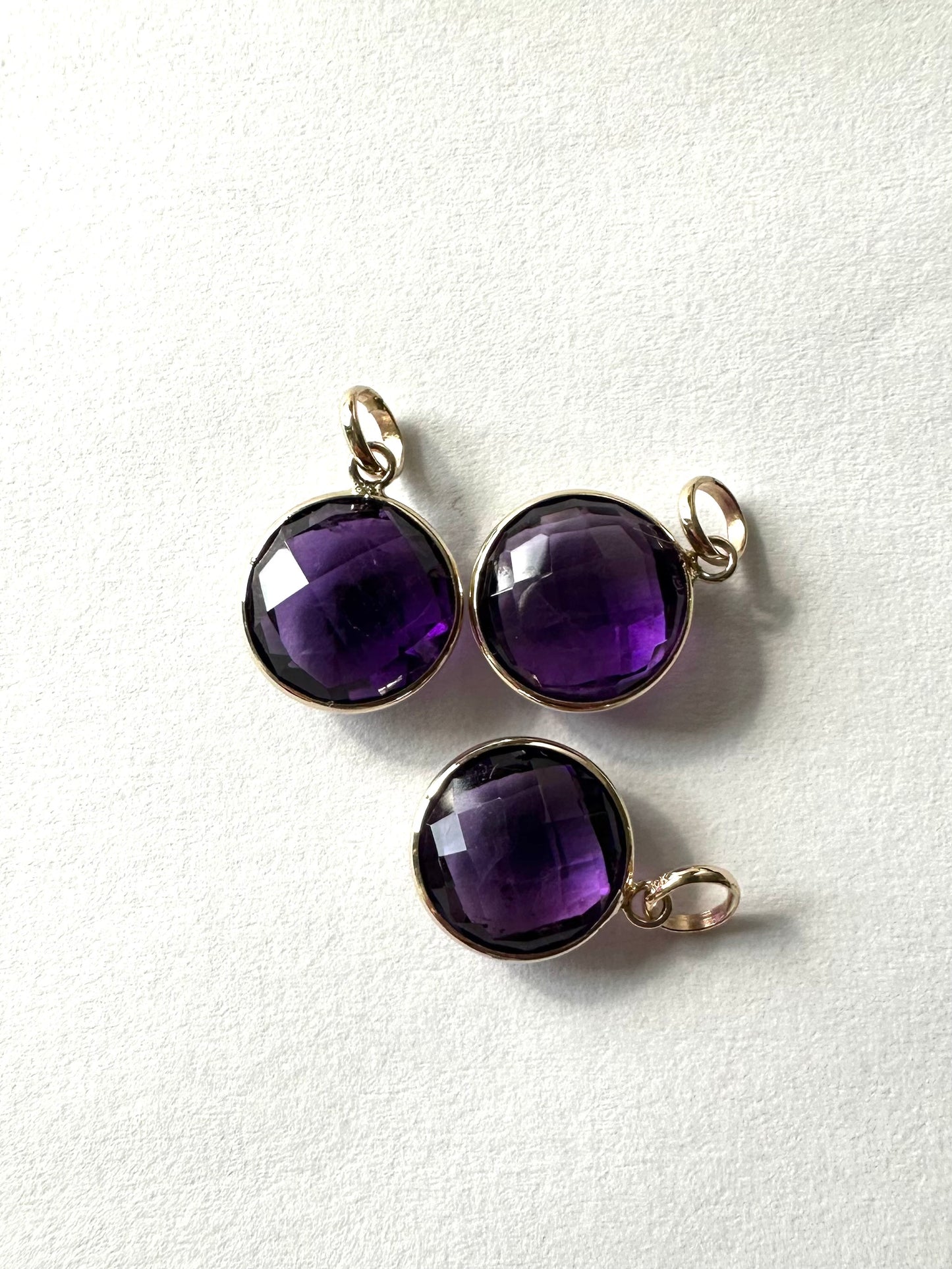 Clearance! Mini 10k Solid Yellow Gold, Round Purple Amethyst Pendant, Charm