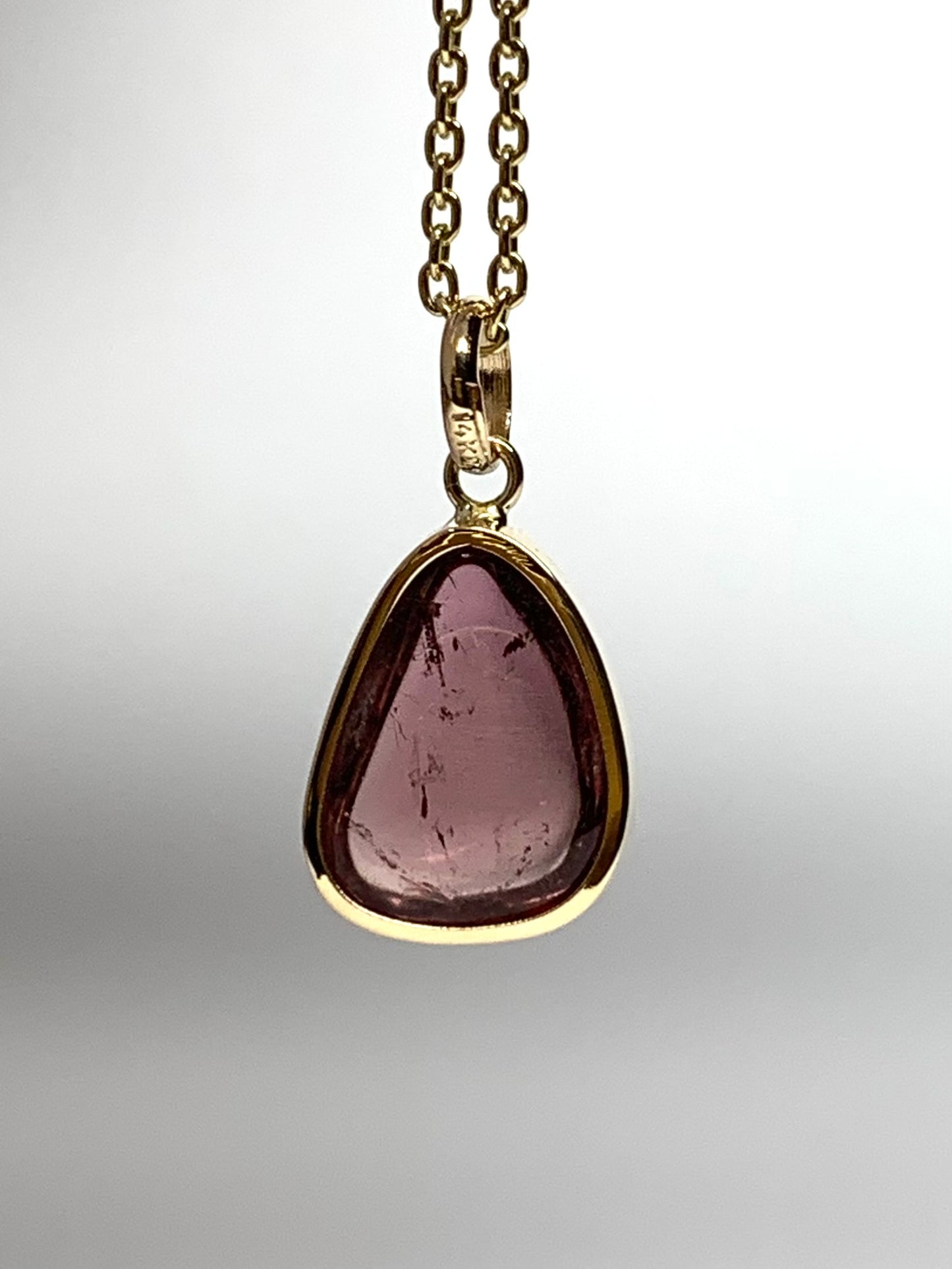 14k Solid Yellow Gold, Natural Pink Tourmaline Mini Pendant