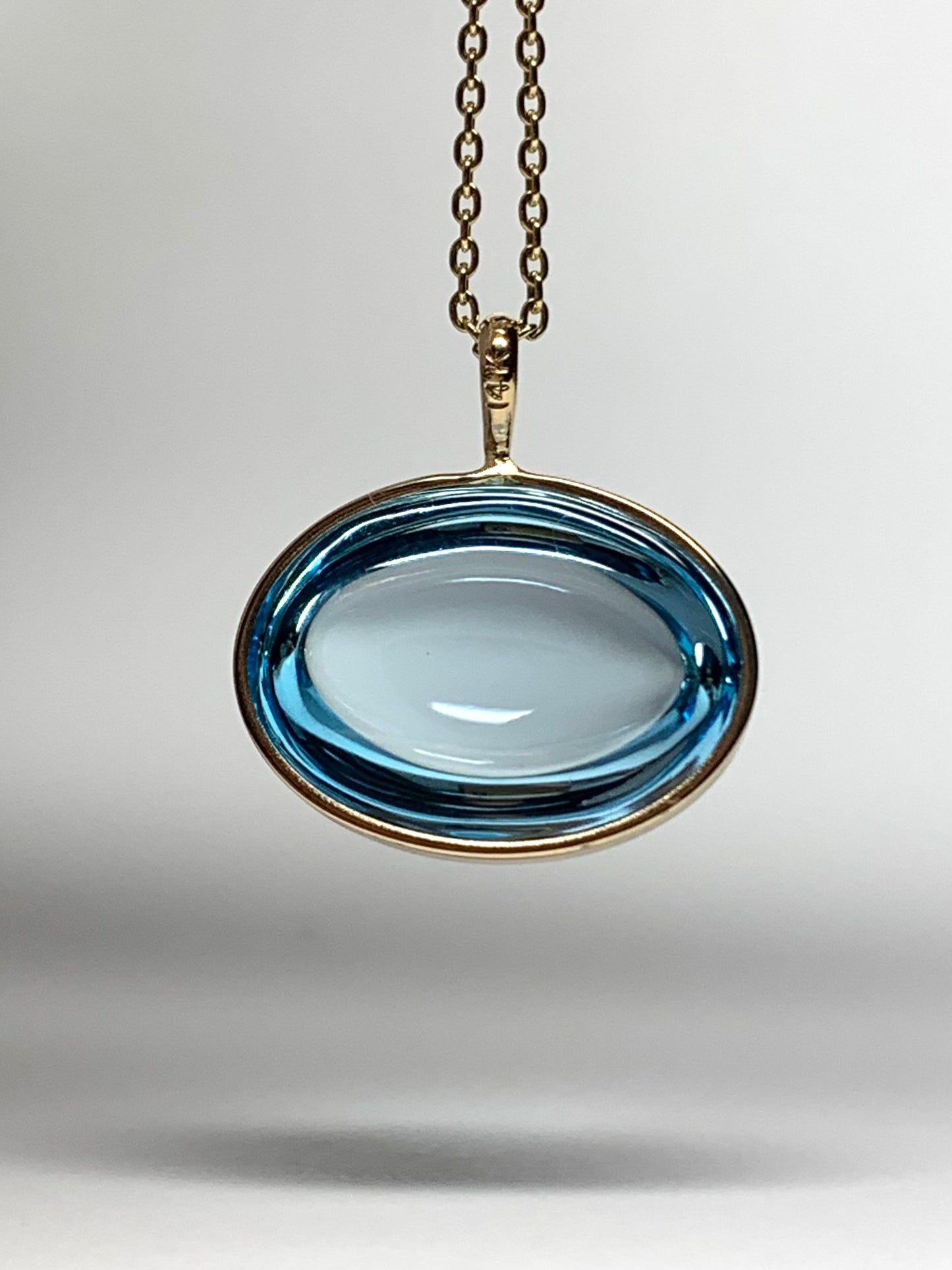 14k Solid Yellow Gold, Blue Topaz Oval Cabochon Pendant, Small Size