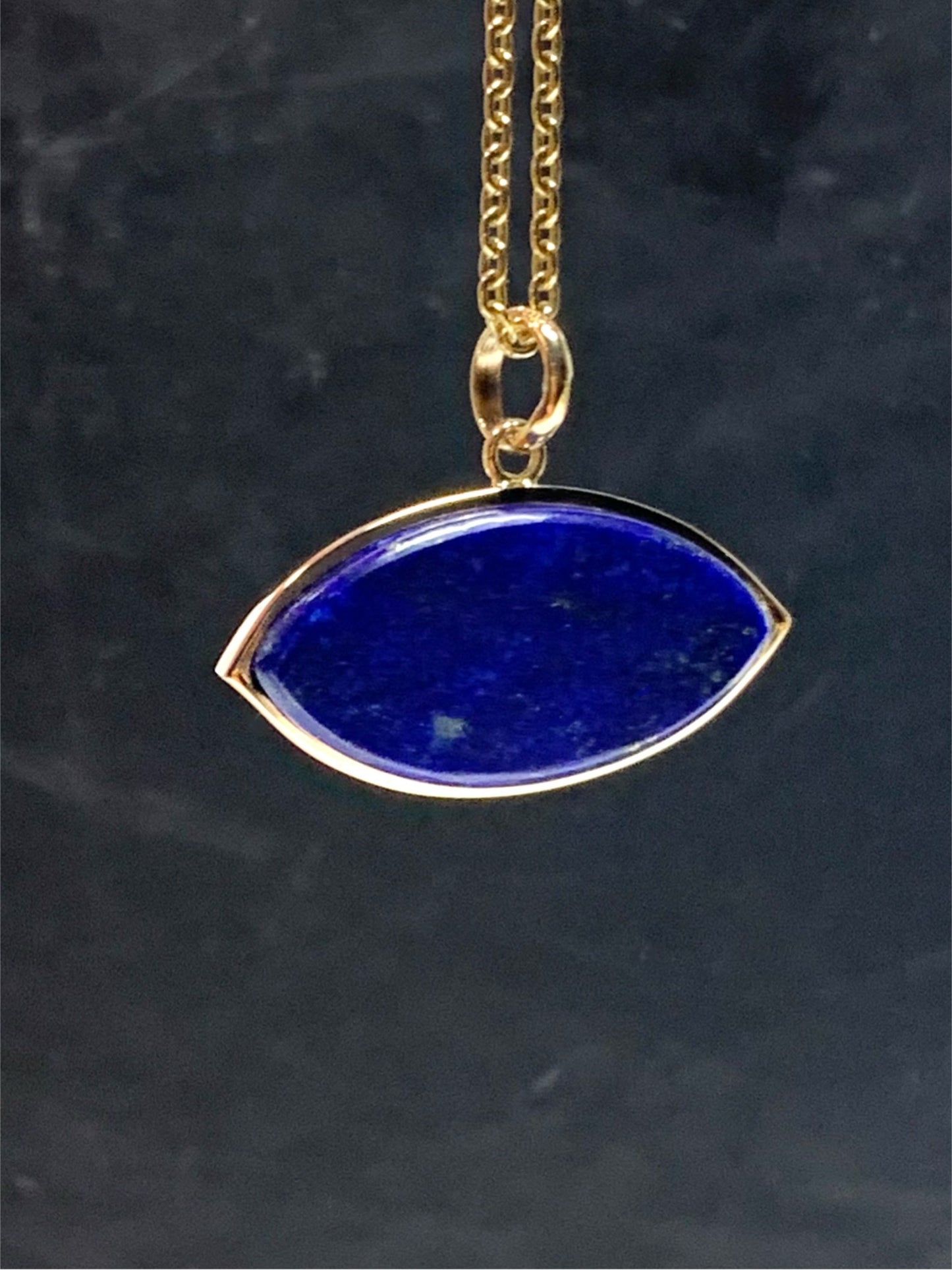 14k Solid Yellow Gold, Natural Blue Lapis Lazuli “Evil Eye” Pendant