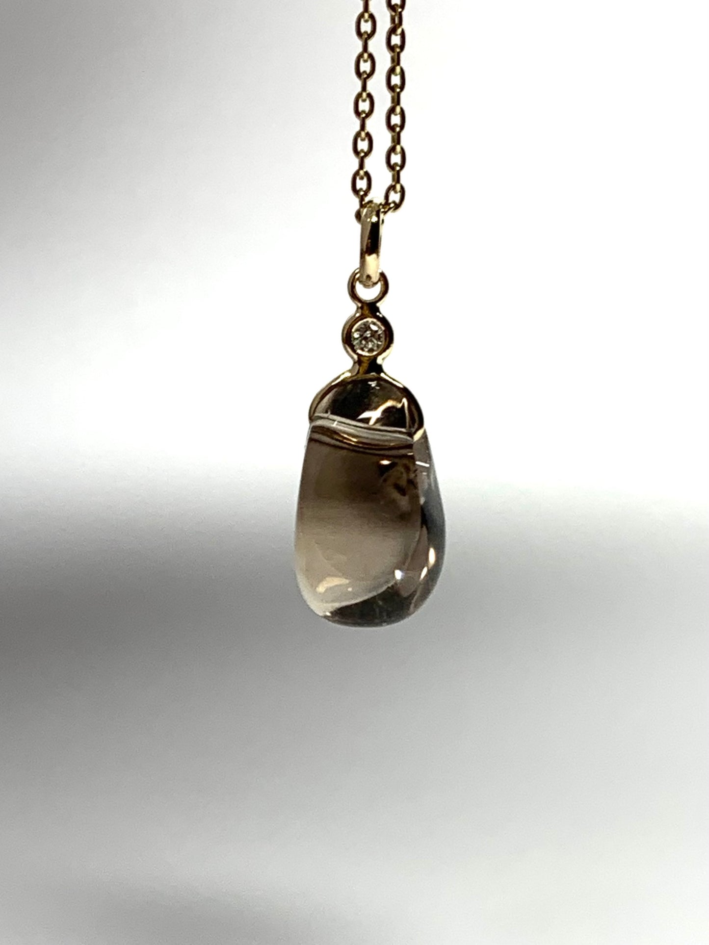 14k Solid Yellow Gold, Diamond, Smoky Quartz Tumbled Nugget Bead Pendant, Mini Size