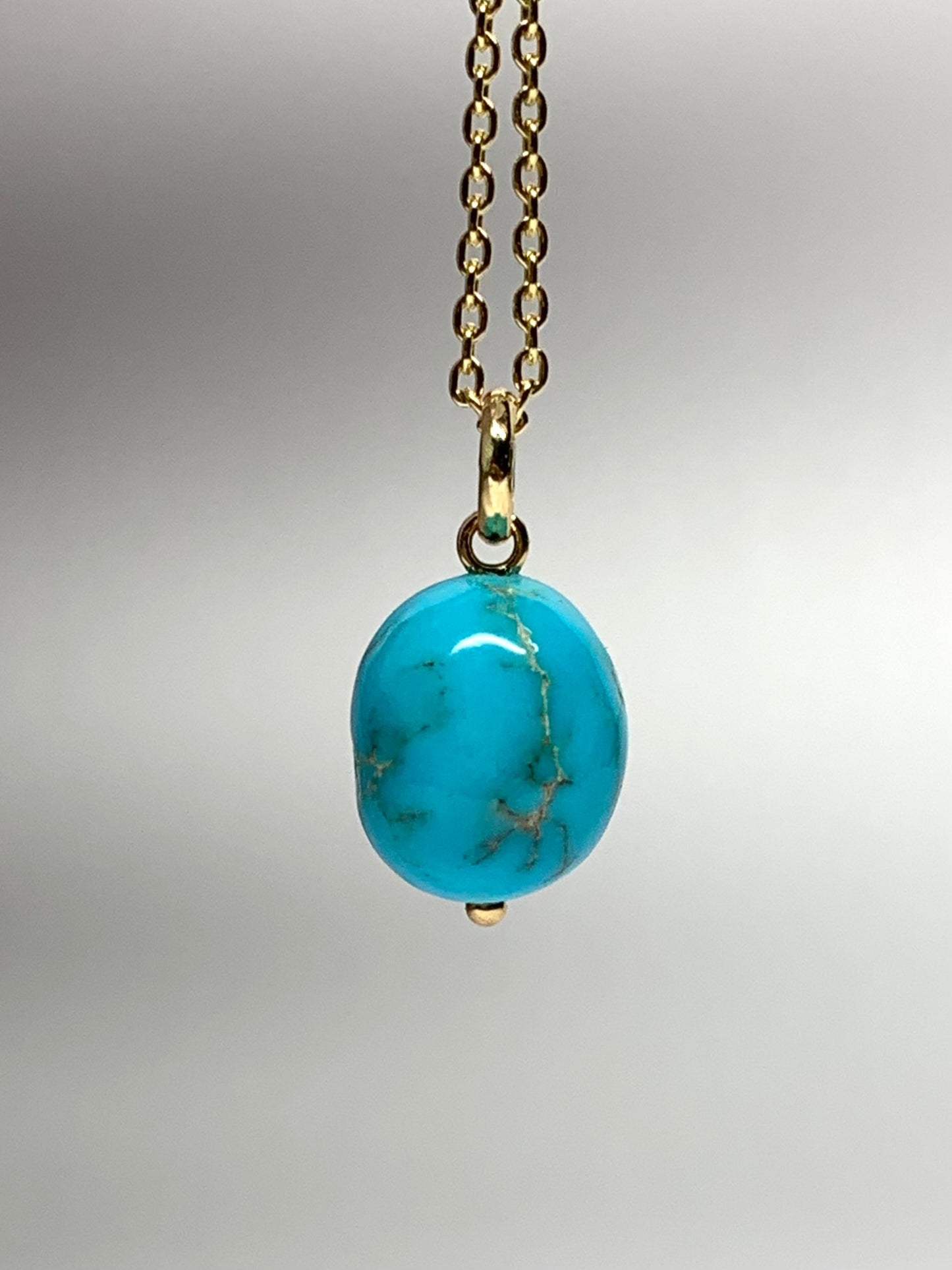14k Solid Yellow Gold, Natural Turquoise Nugget Bead Pendant