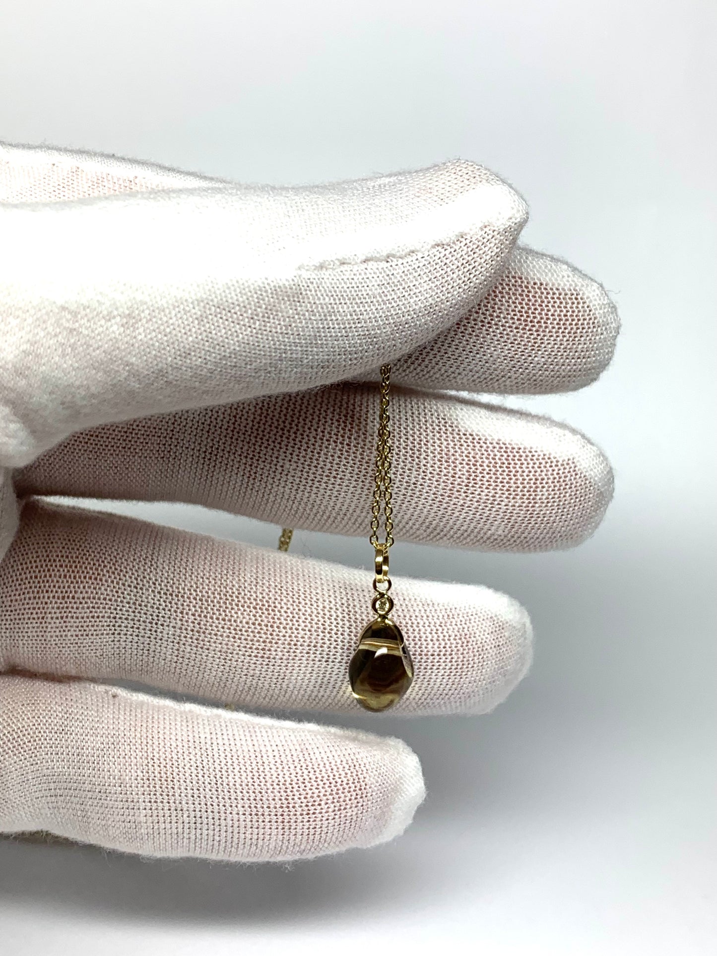 14k Solid Yellow Gold, Diamond, Lemon Quartz Tumbled Nugget Bead Pendant, Mini Size