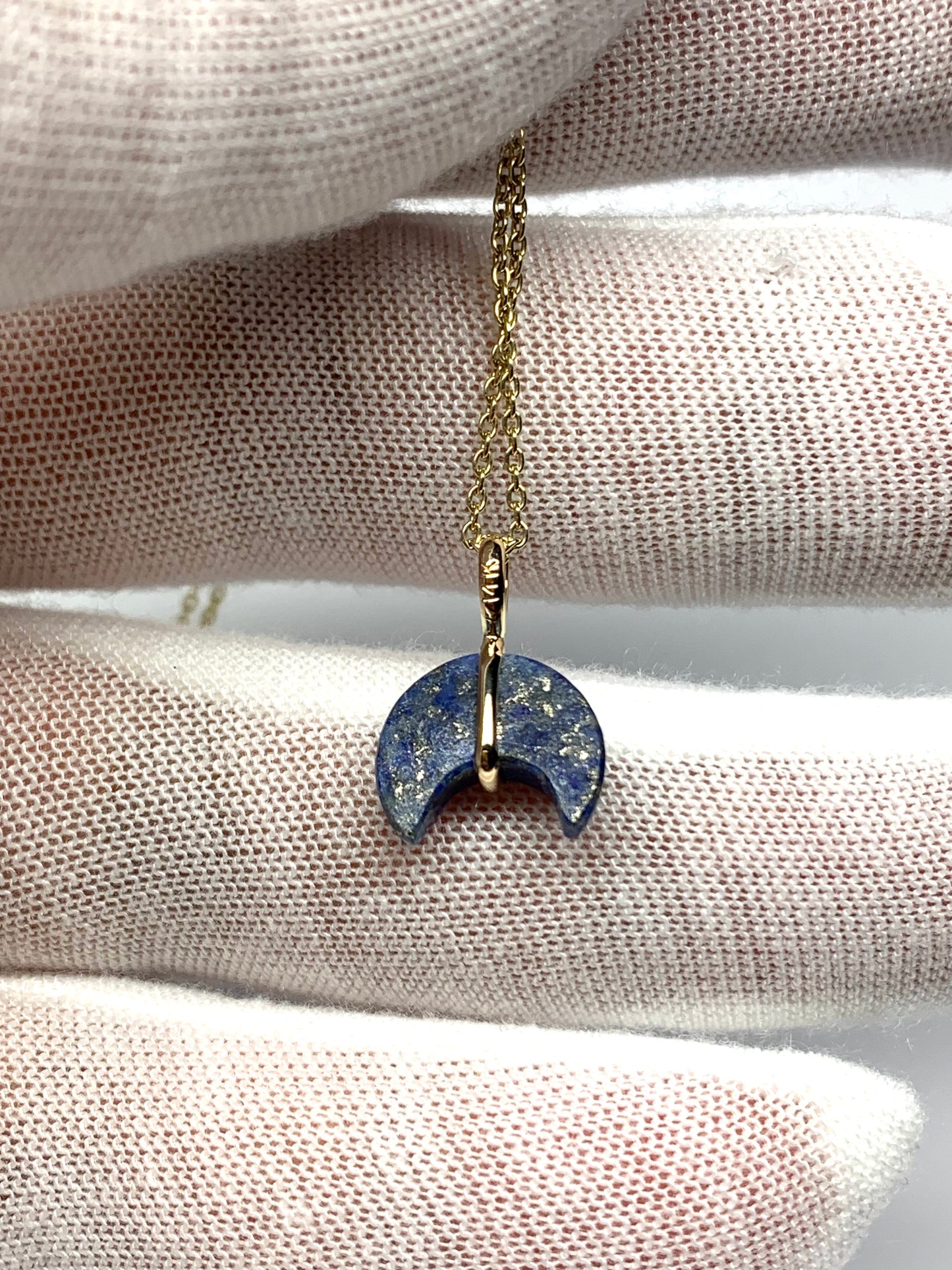 14k Solid Yellow Gold, Blue Lapis Lazuli “Crescent Moon” Pendant, Mini Size