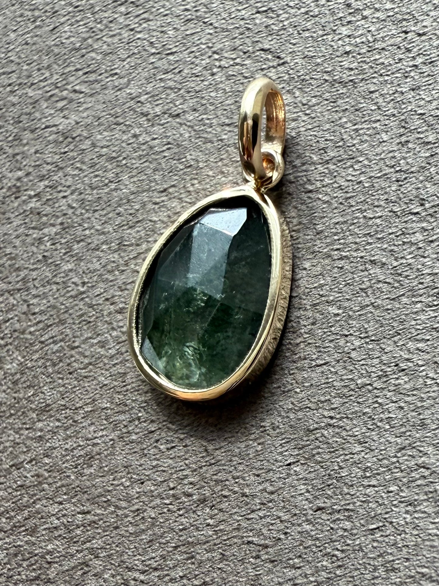 14k Solid Yellow Gold, Natural Dark Green Tourmaline Mini Pendant