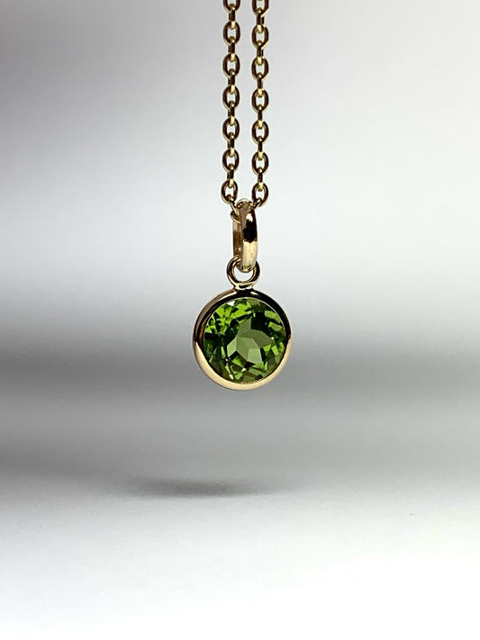 14k Solid Yellow Gold, Green Peridot Mini Pendant