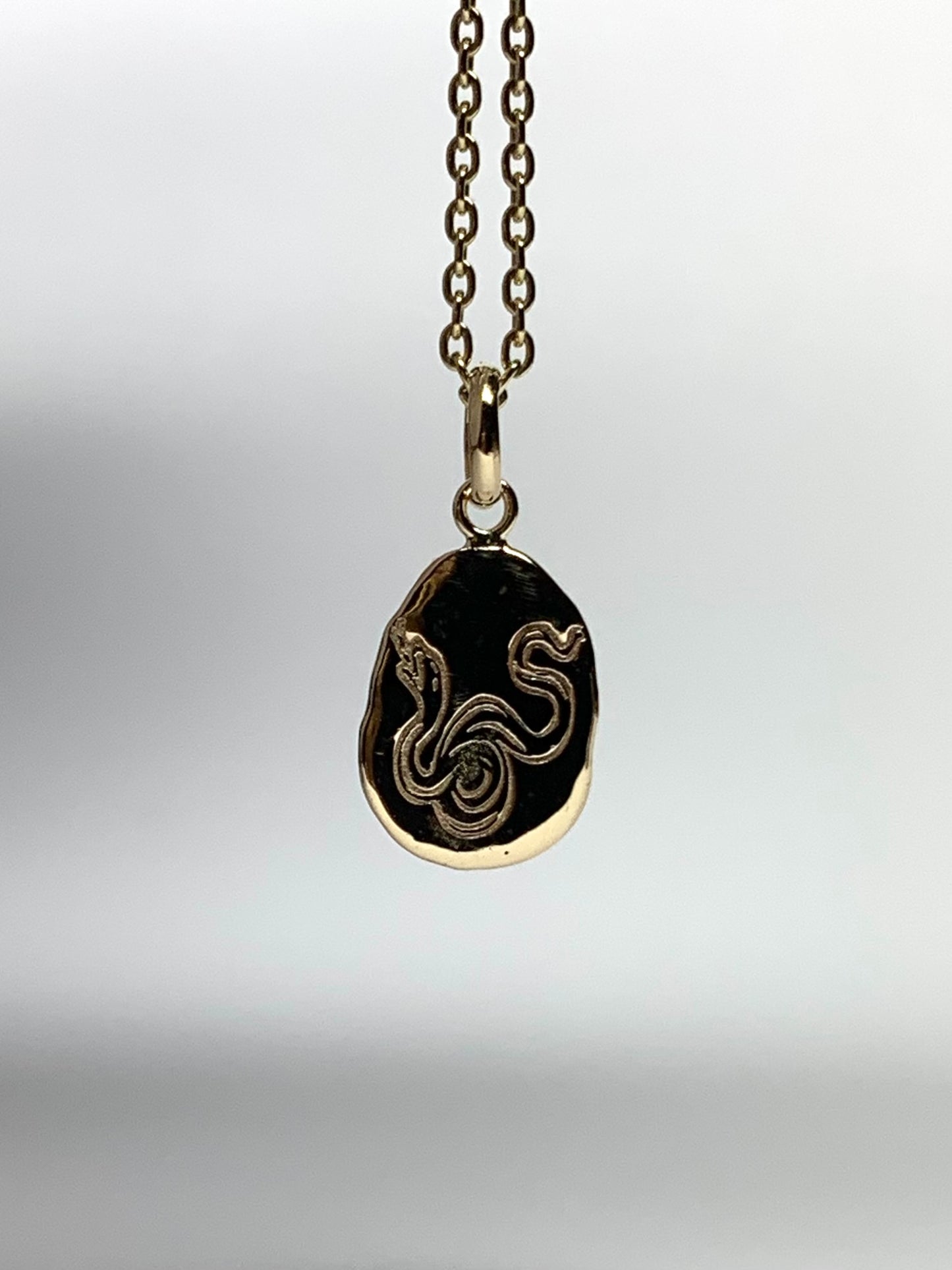14k Solid Yellow Gold Nugget Mini Pendant “Snake”, Tiny Charm