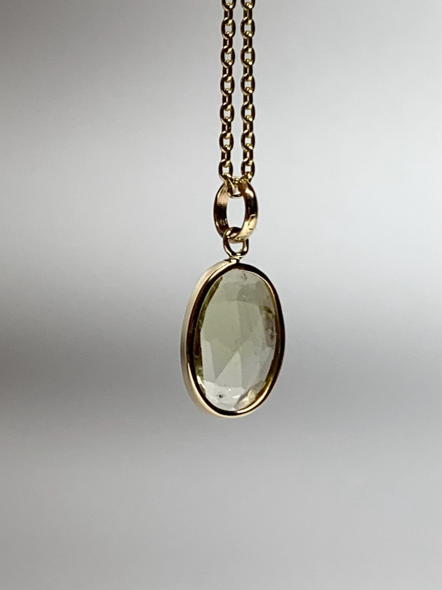 14k Solid Yellow Gold, Natural Light Khaki Green Tourmaline Mini Pendant