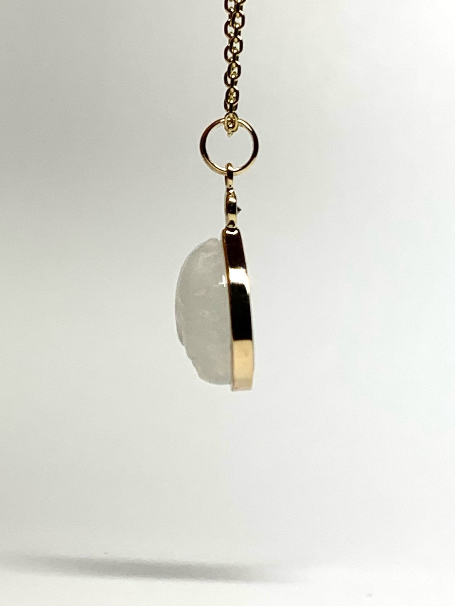 14k Solid Yellow Gold, White Diamond, Rainbow Moonstone “Rainbow Moon” Pendant, Mini Size