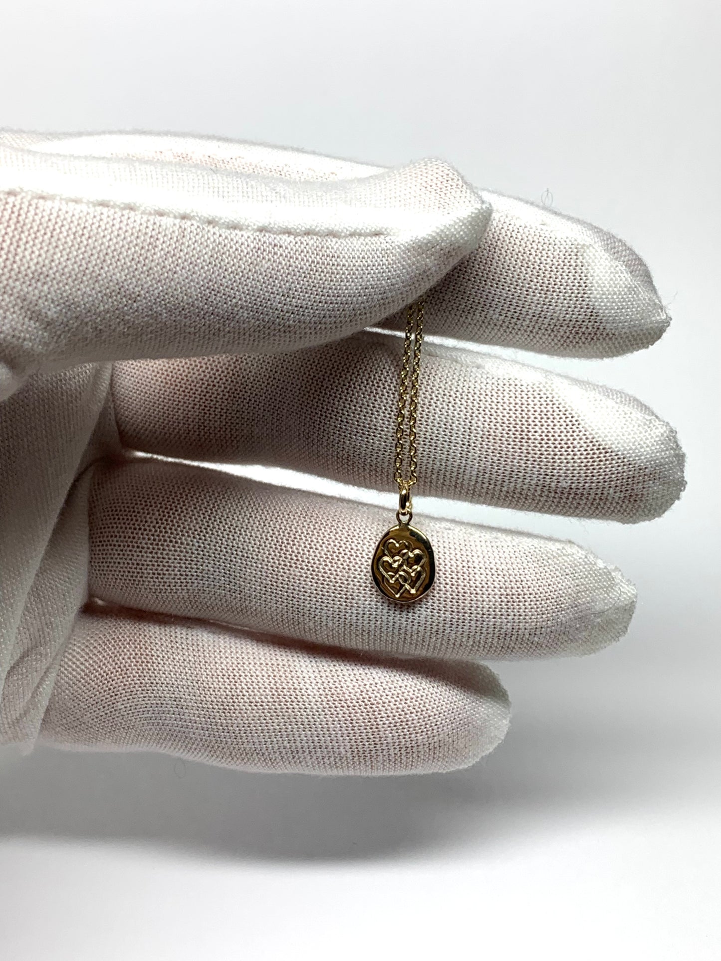 14K Solid Yellow Gold Nugget “Hearts” Mini Pendant, Tiny Charm