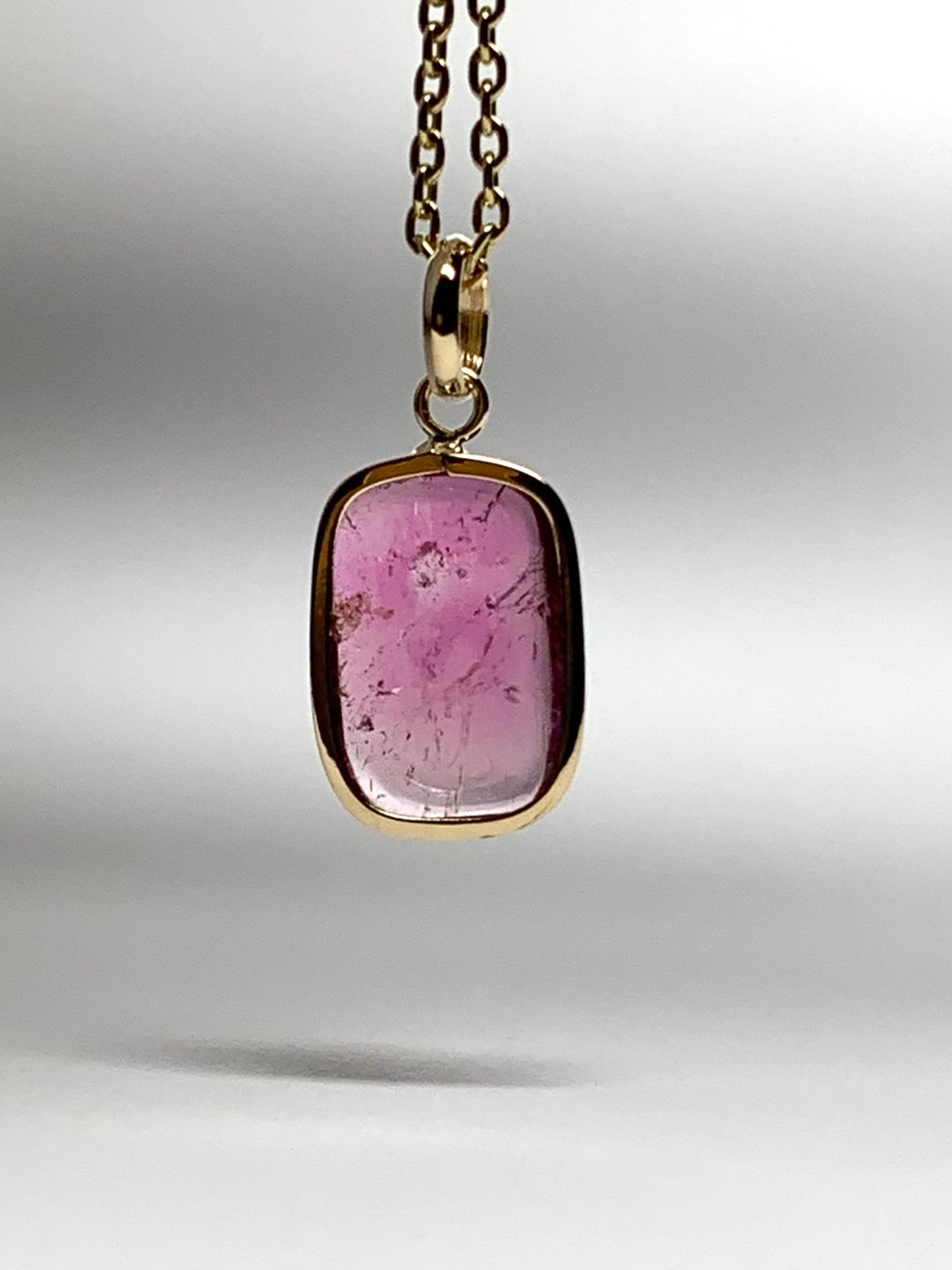 14k Solid Yellow Gold, Natural Pink Tourmaline Mini Pendant