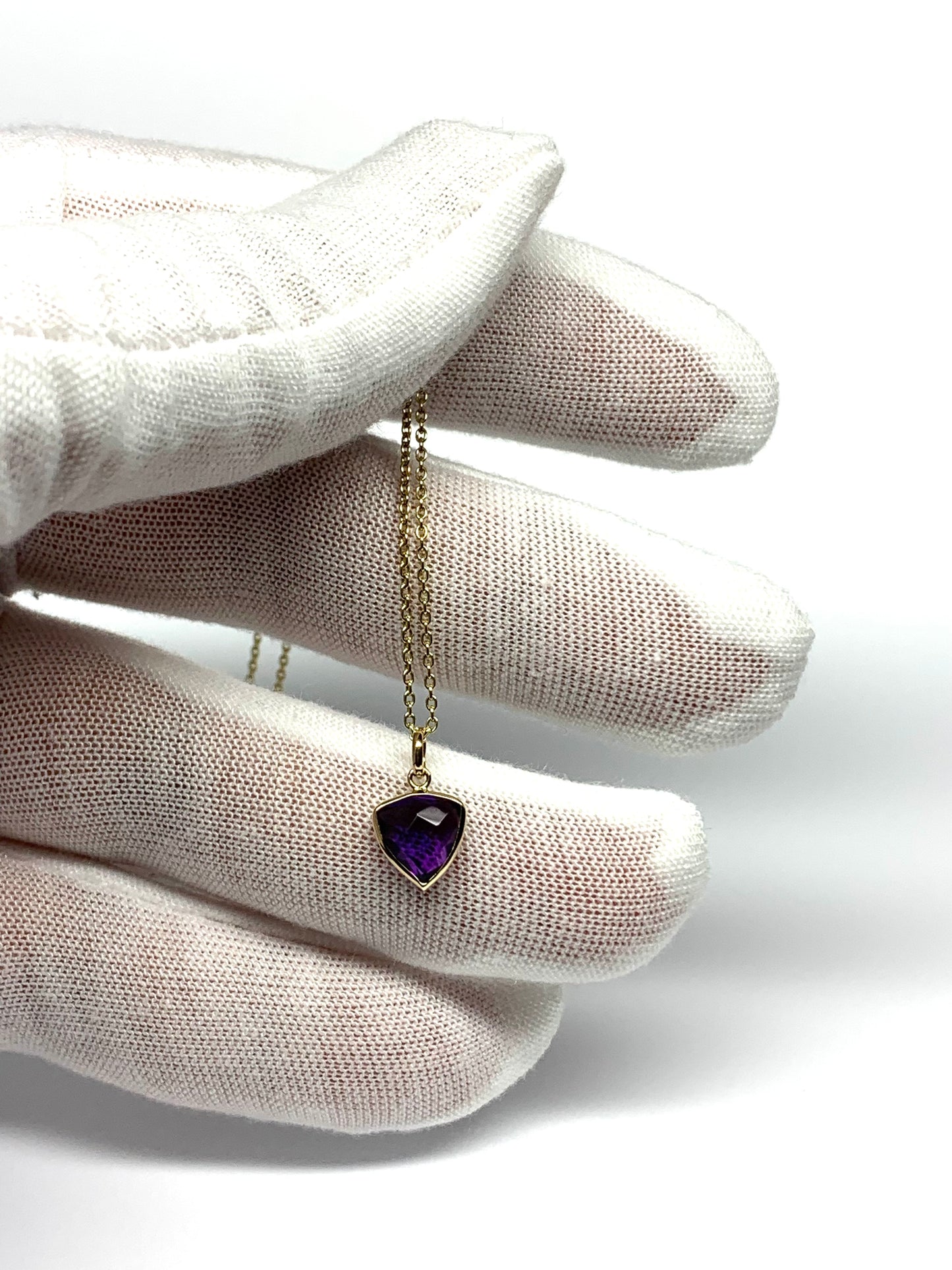 14k Solid Yellow Gold, Purple Amethyst Trillium Mini Pendant