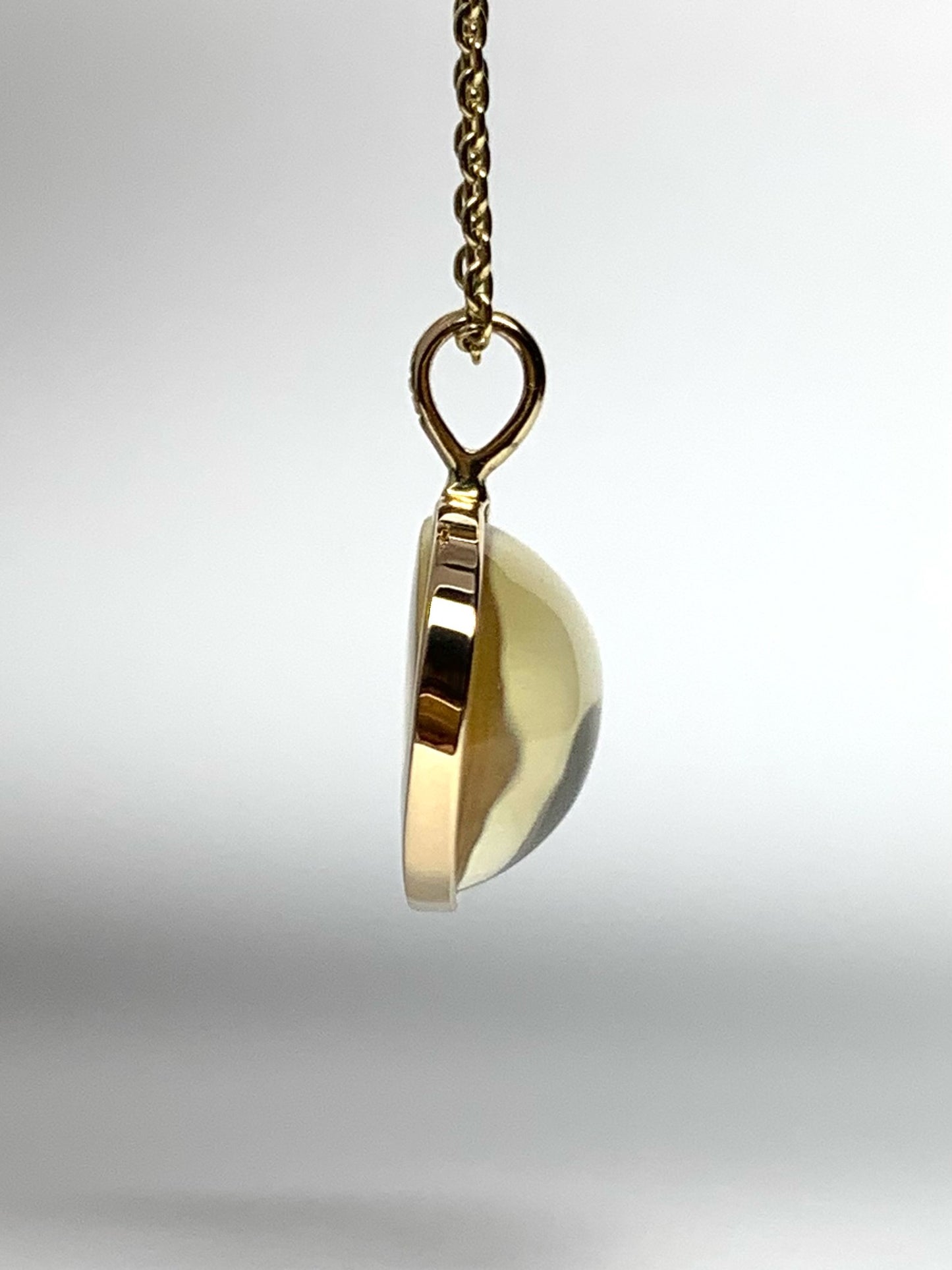 14k Solid Yellow Gold, Pale Yellow Citrine Oval Cabochon Pendant, Small Size