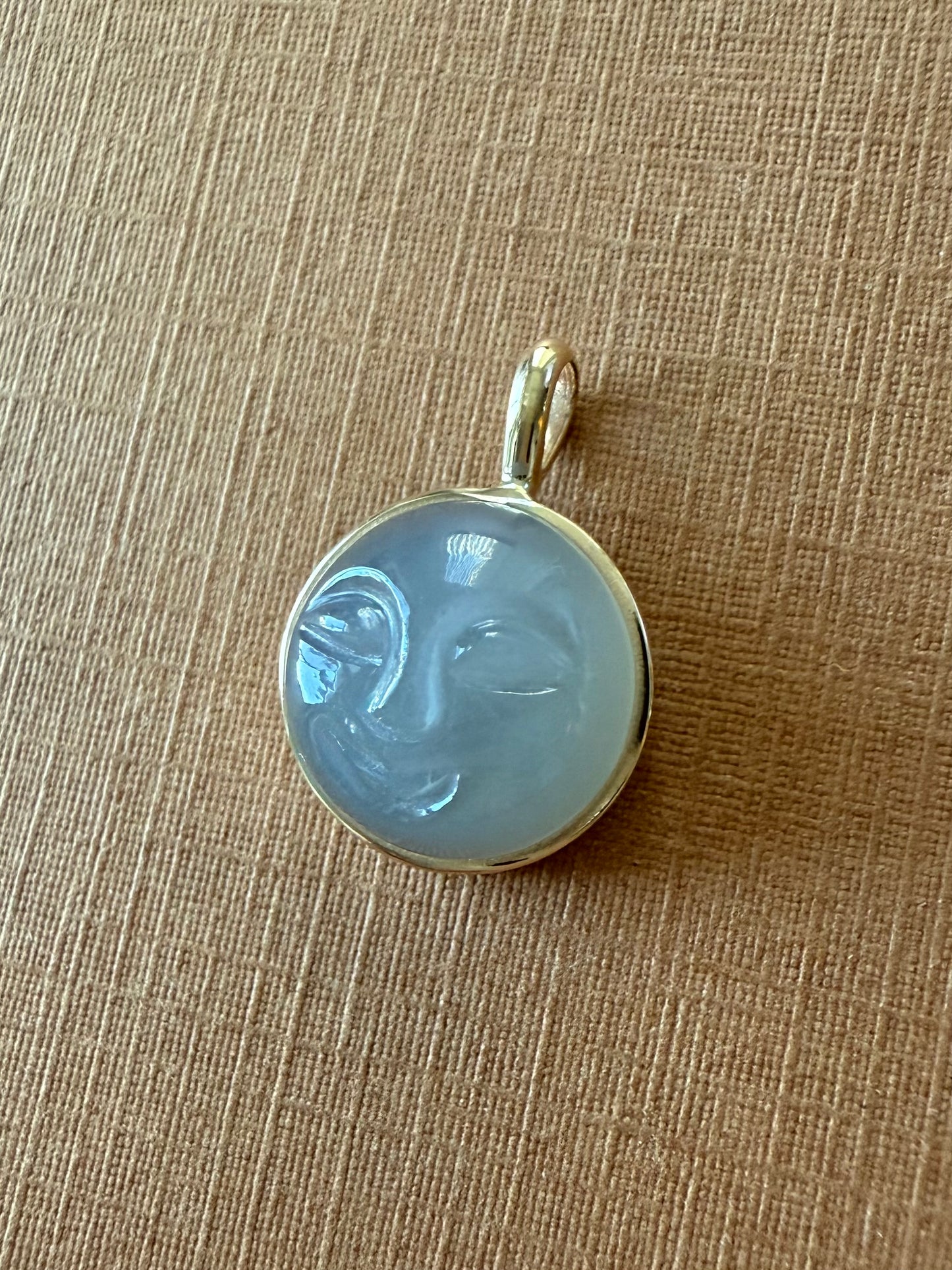 14k solid gold grey moonstone moon face unisex pendant for her by TINAKRIS 
