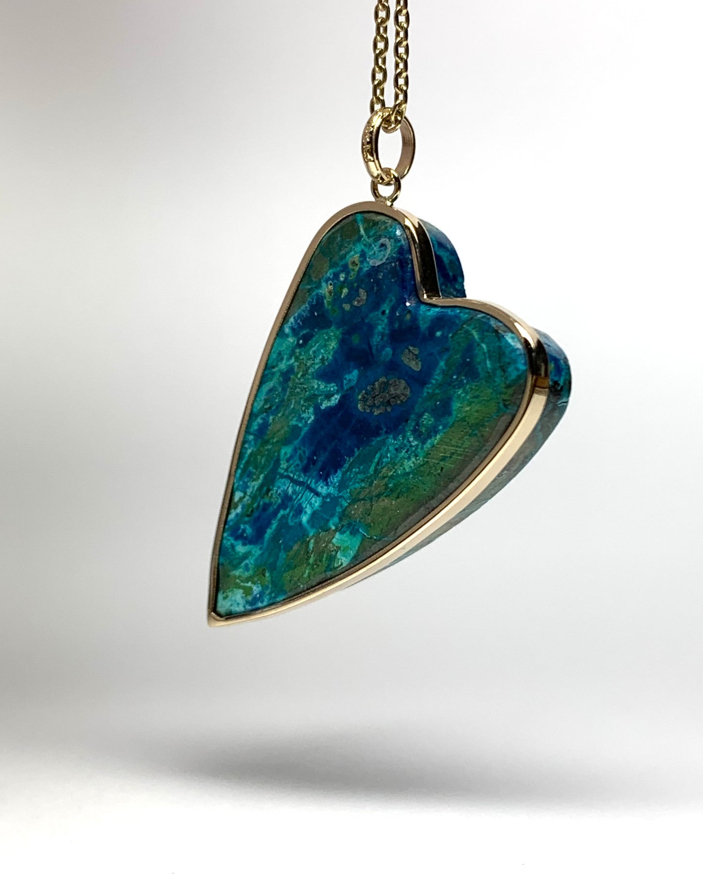 14k solid yellow gold natural blue chrysocolla heart pendant for her by TINAKRIS 