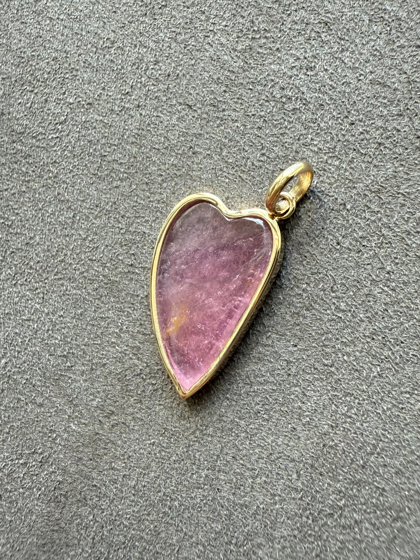 14k Solid Yellow Gold, Pink Tourmaline “Heart” Pendant, Mini Size