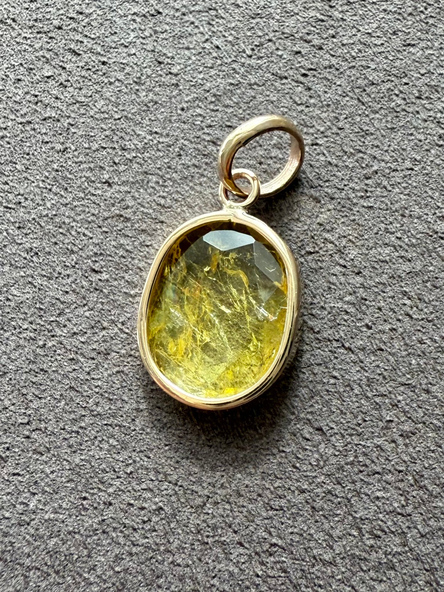 14k Solid Yellow Gold, Natural Light Olive Green Tourmaline Mini Pendant