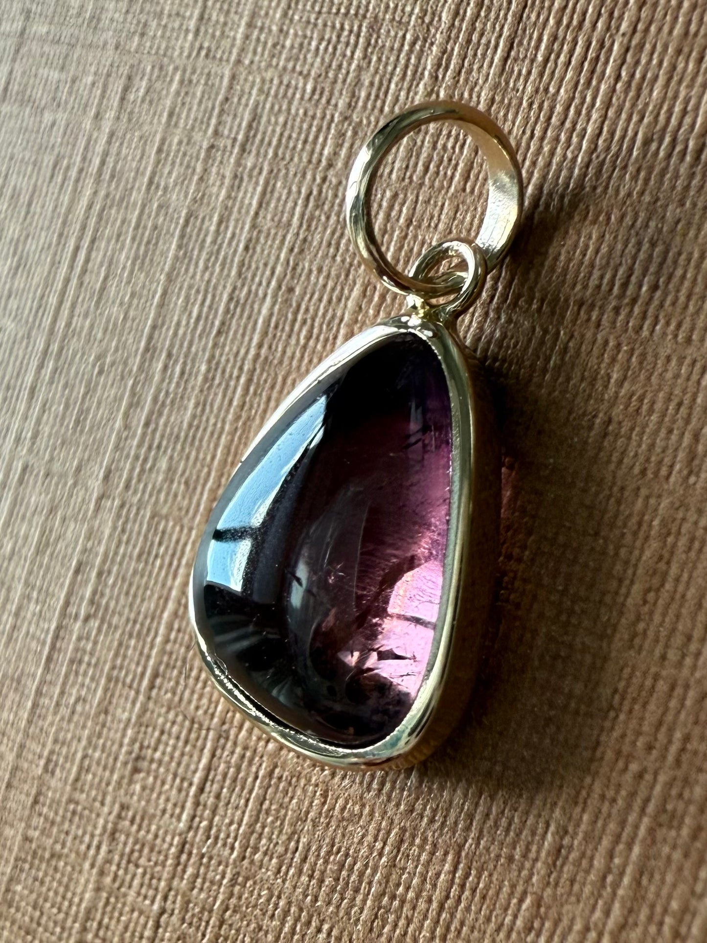 14k Solid Yellow Gold, Natural Pink Tourmaline Mini Pendant