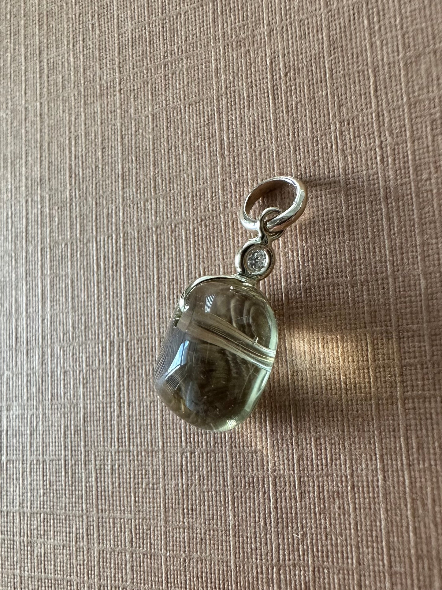 14k Solid Yellow Gold, Diamond, Lemon Quartz Tumbled Nugget Bead Pendant, Mini Size