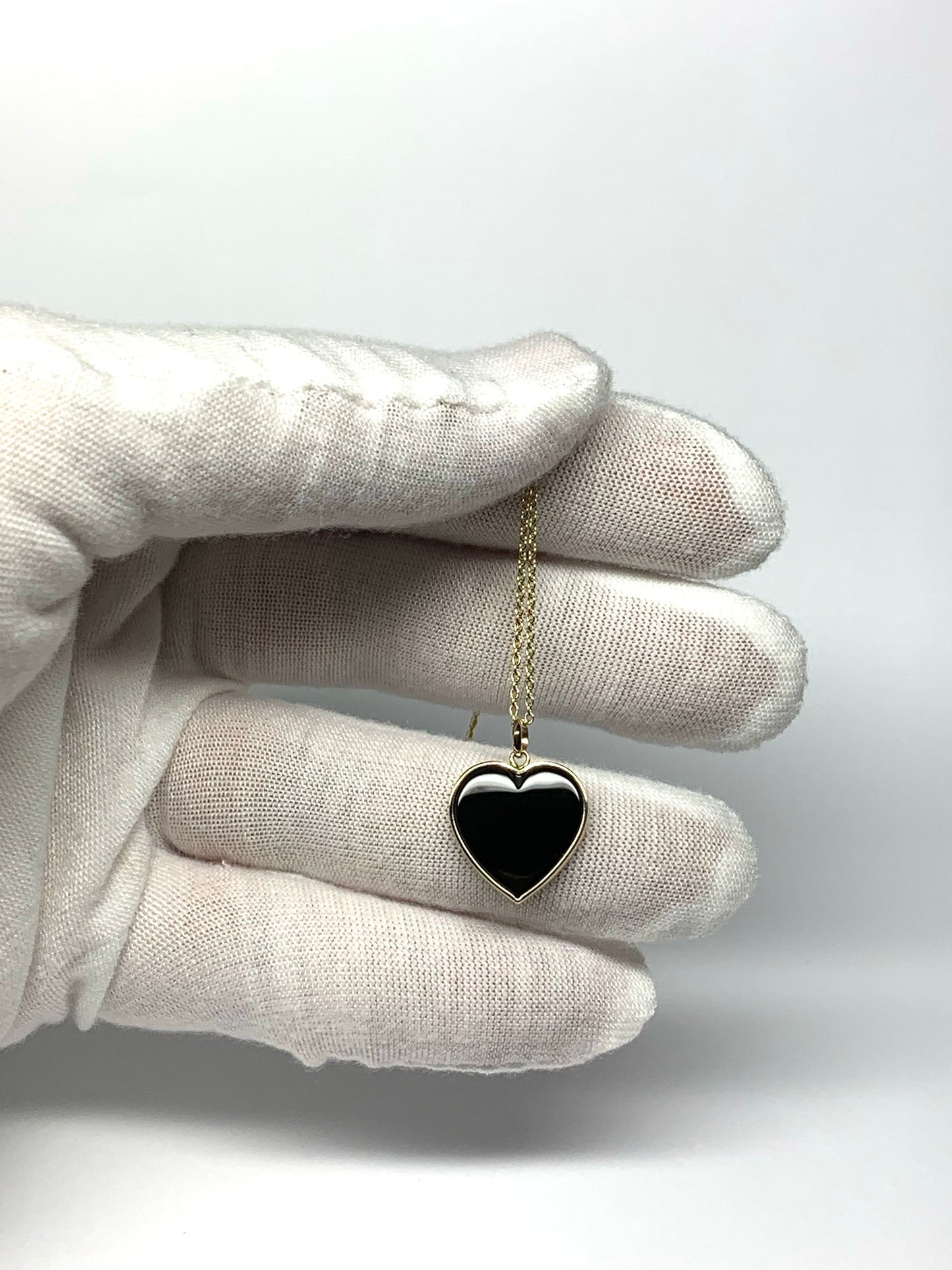 14K Solid Yellow Gold, Black Onyx "Heart" Pendant, Small Size