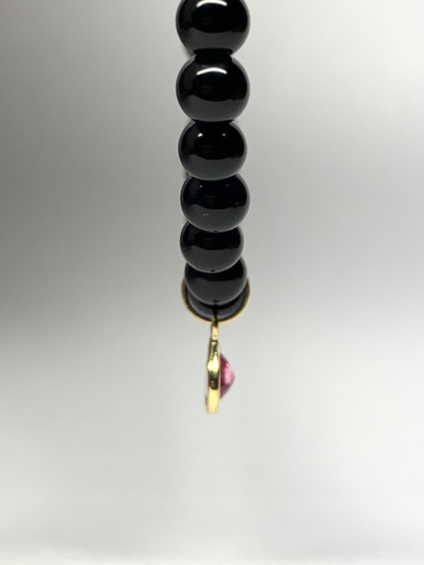 14k Solid Yellow Gold, Pink Sapphire, Black Onyx Stretch Bracelet