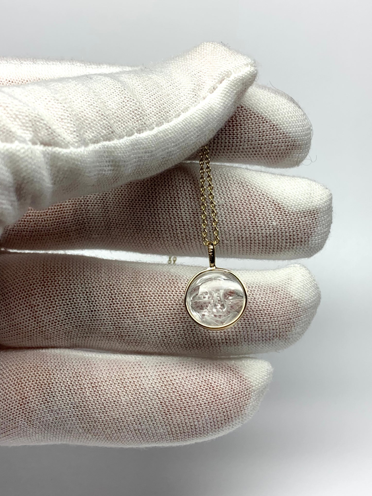 "The Moon" Pendant, 14K Solid Yellow Gold, Clear Quartz, Small Size