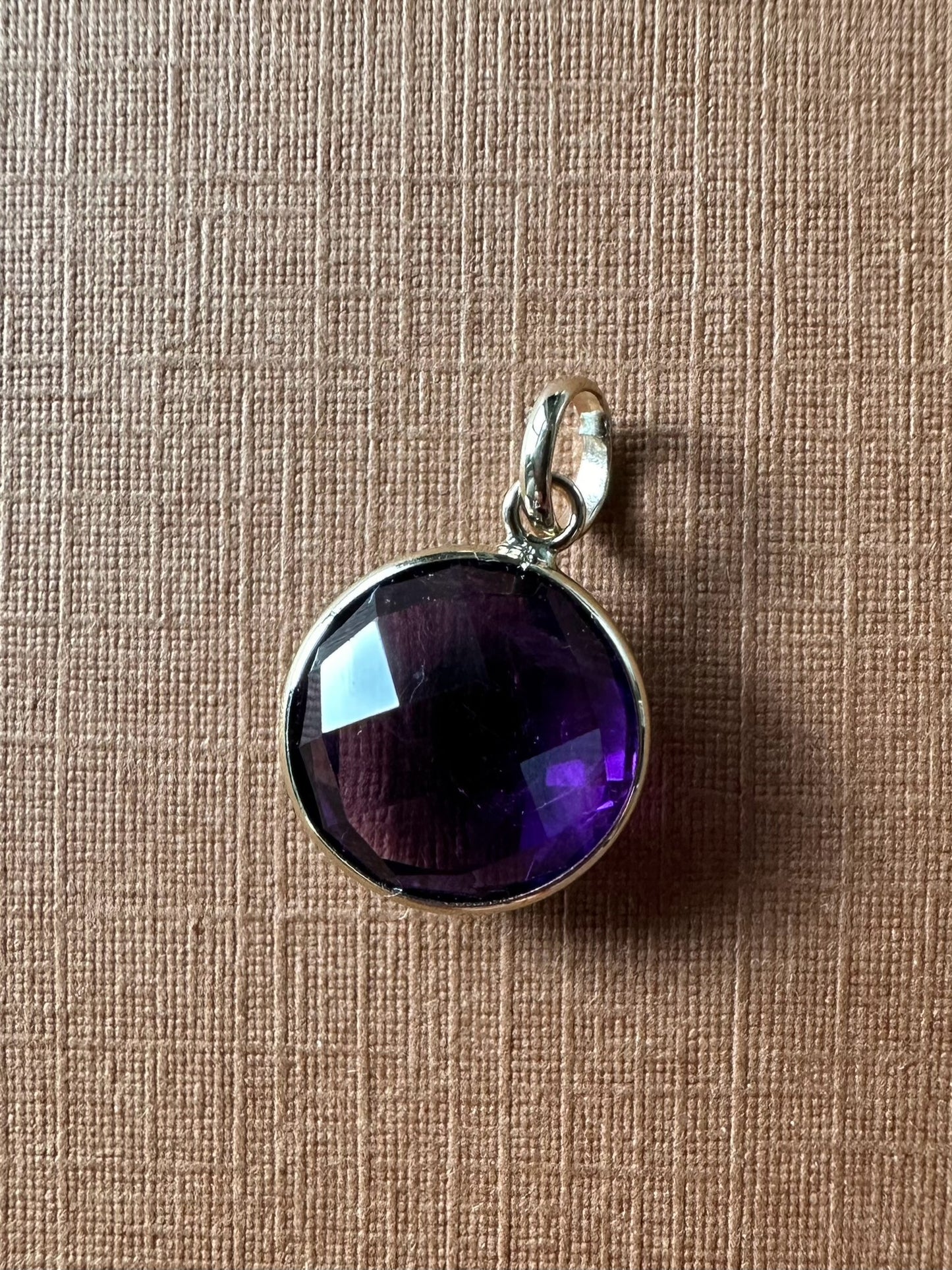 Clearance! Mini 10k Solid Yellow Gold, Round Purple Amethyst Pendant, Charm