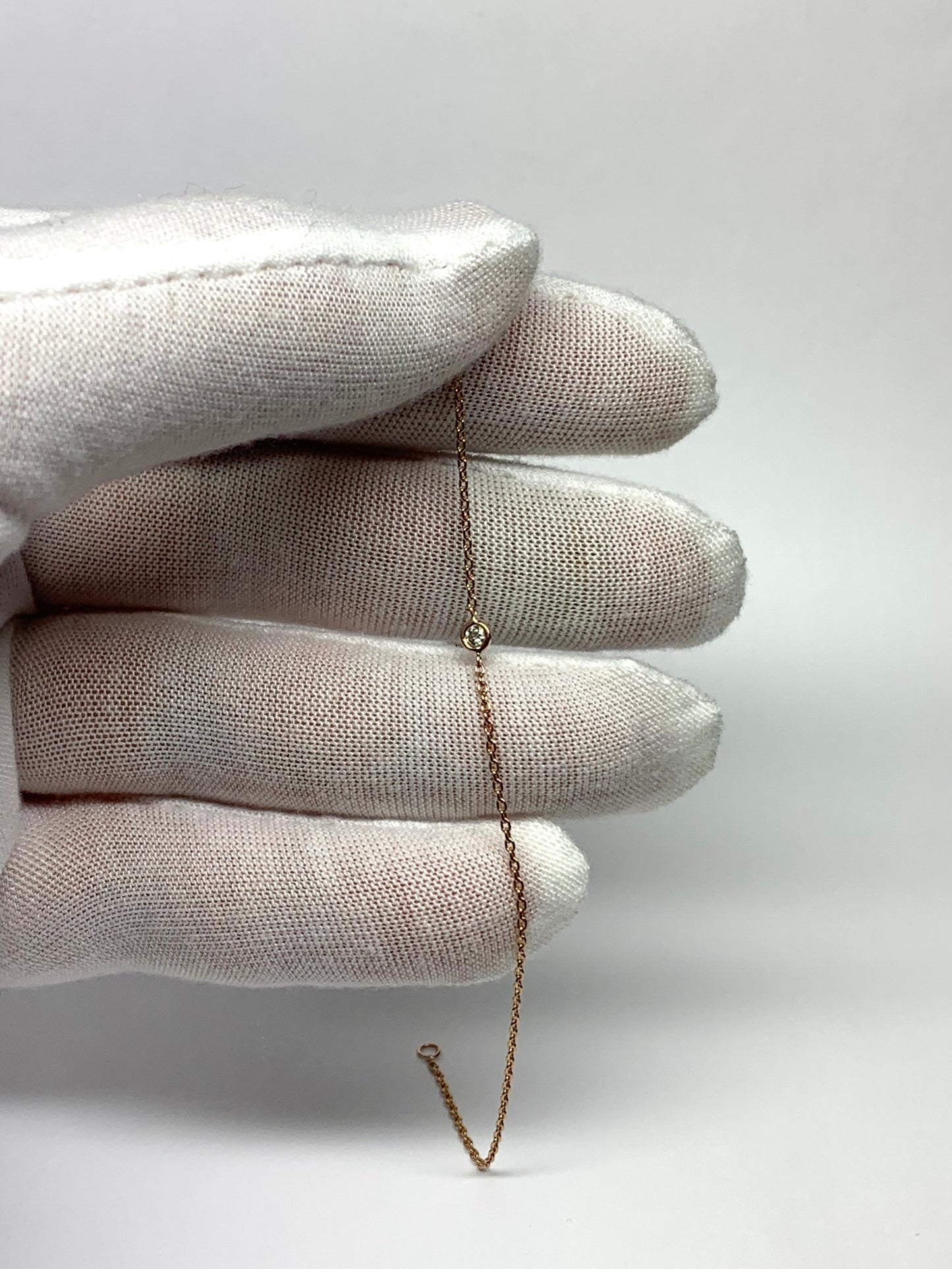 14K Solid Rose Gold, White Diamond Single Stone Chain Bracelet