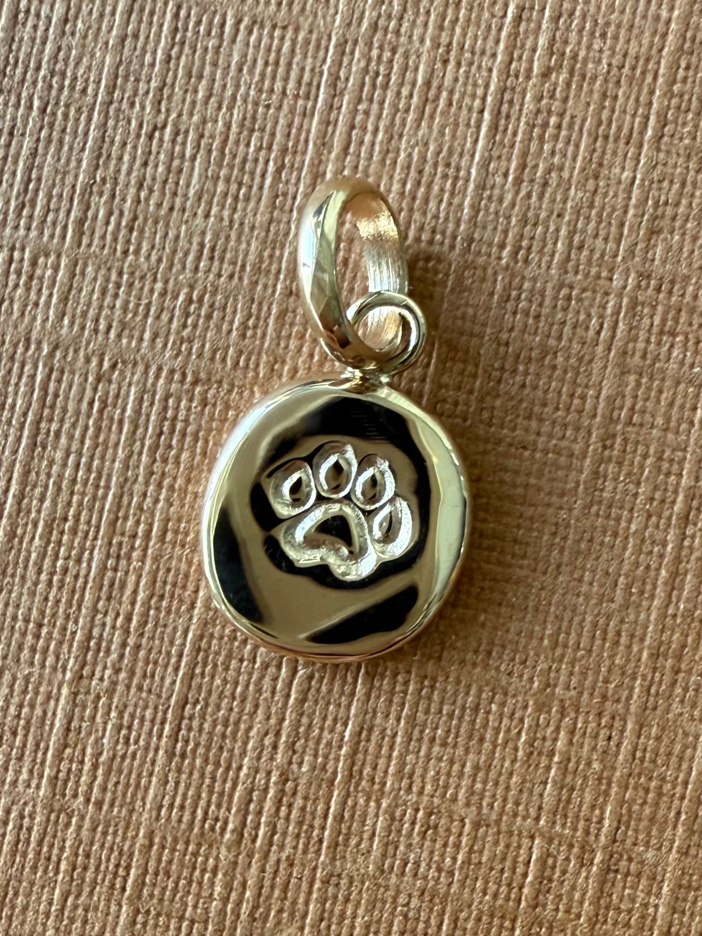 14K Solid Yellow Gold Nugget “Paw” Mini Pendant, Tiny Charm