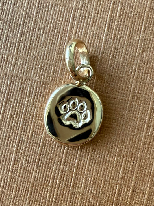 14K Solid Yellow Gold Nugget “Paw” Mini Pendant, Tiny Charm