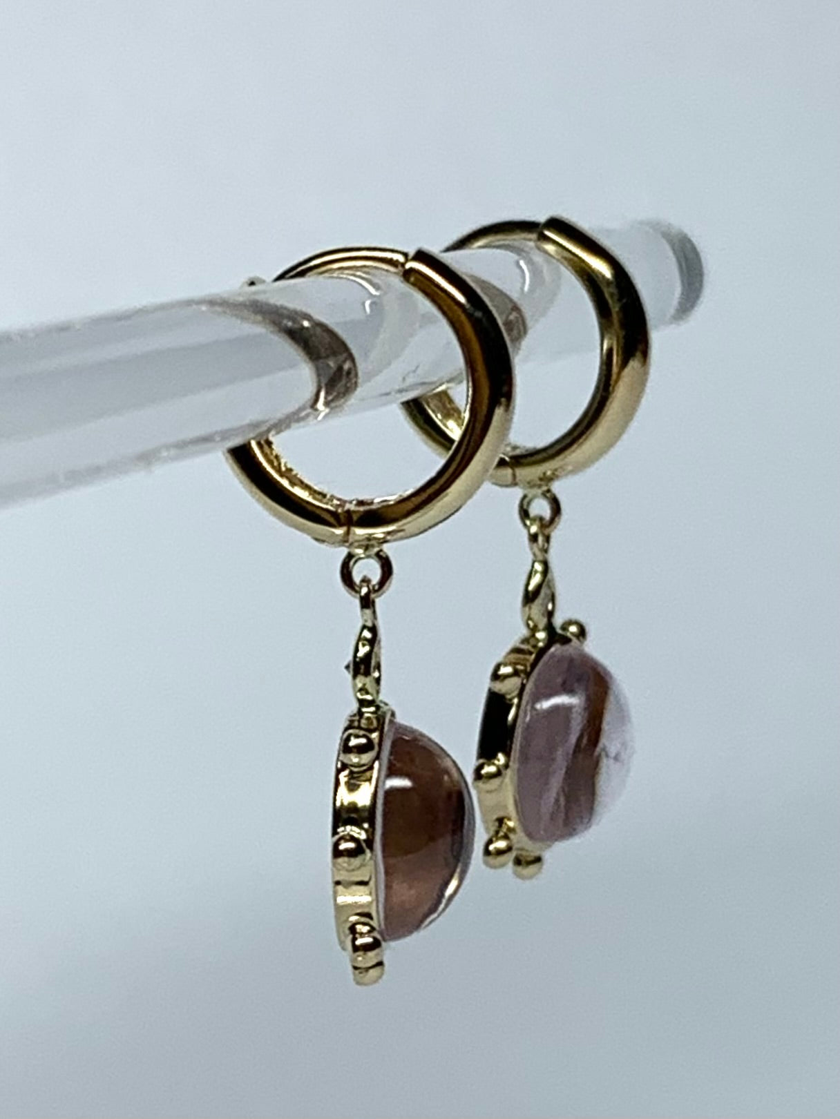 14k Solid Yellow Gold, Diamonds, Pale Pink Amethyst “Sun” Mini Earrings