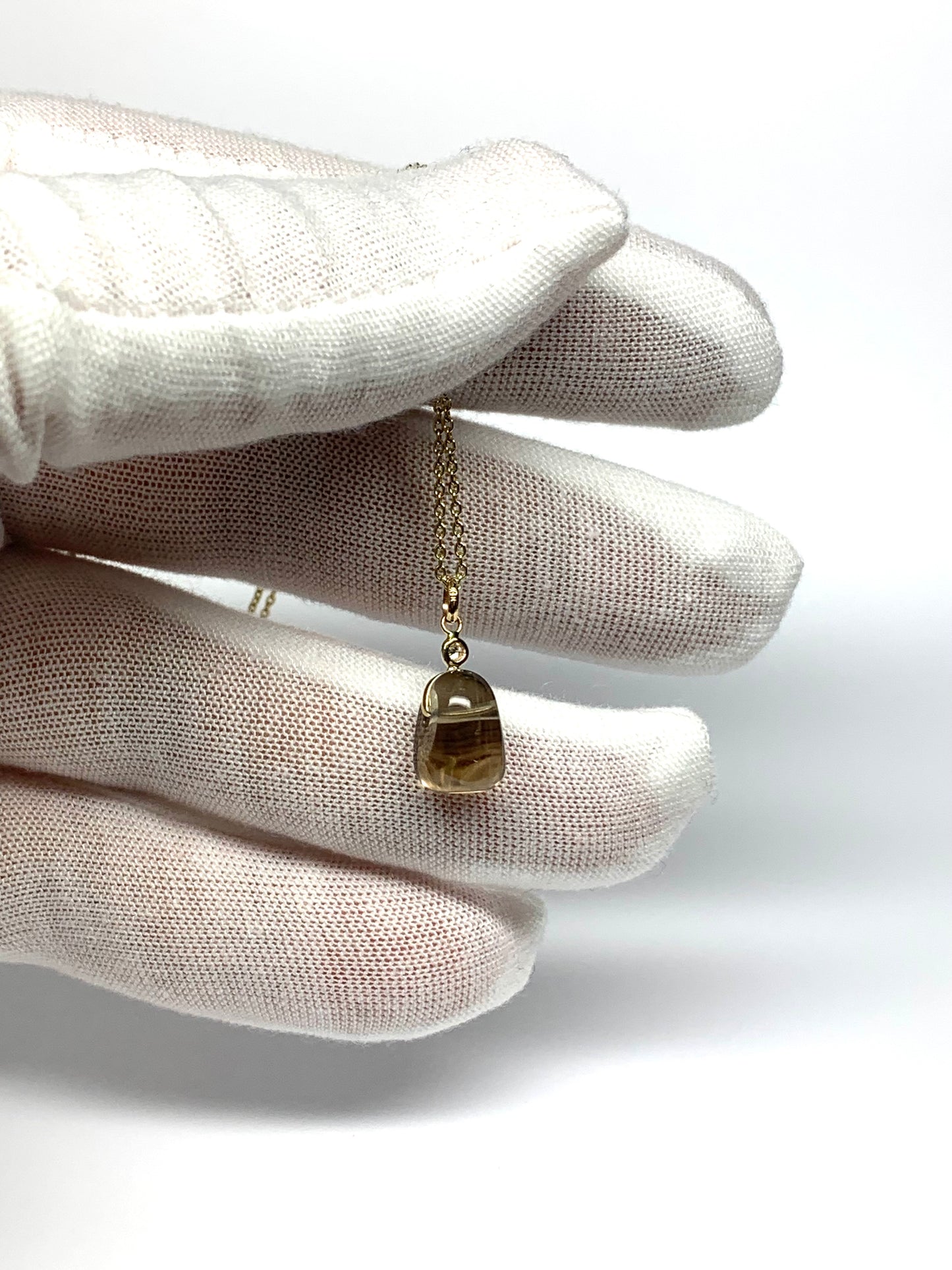 14k Solid Yellow Gold, Diamond, Smoky Quartz Tumbled Nugget Bead Pendant, Mini Size