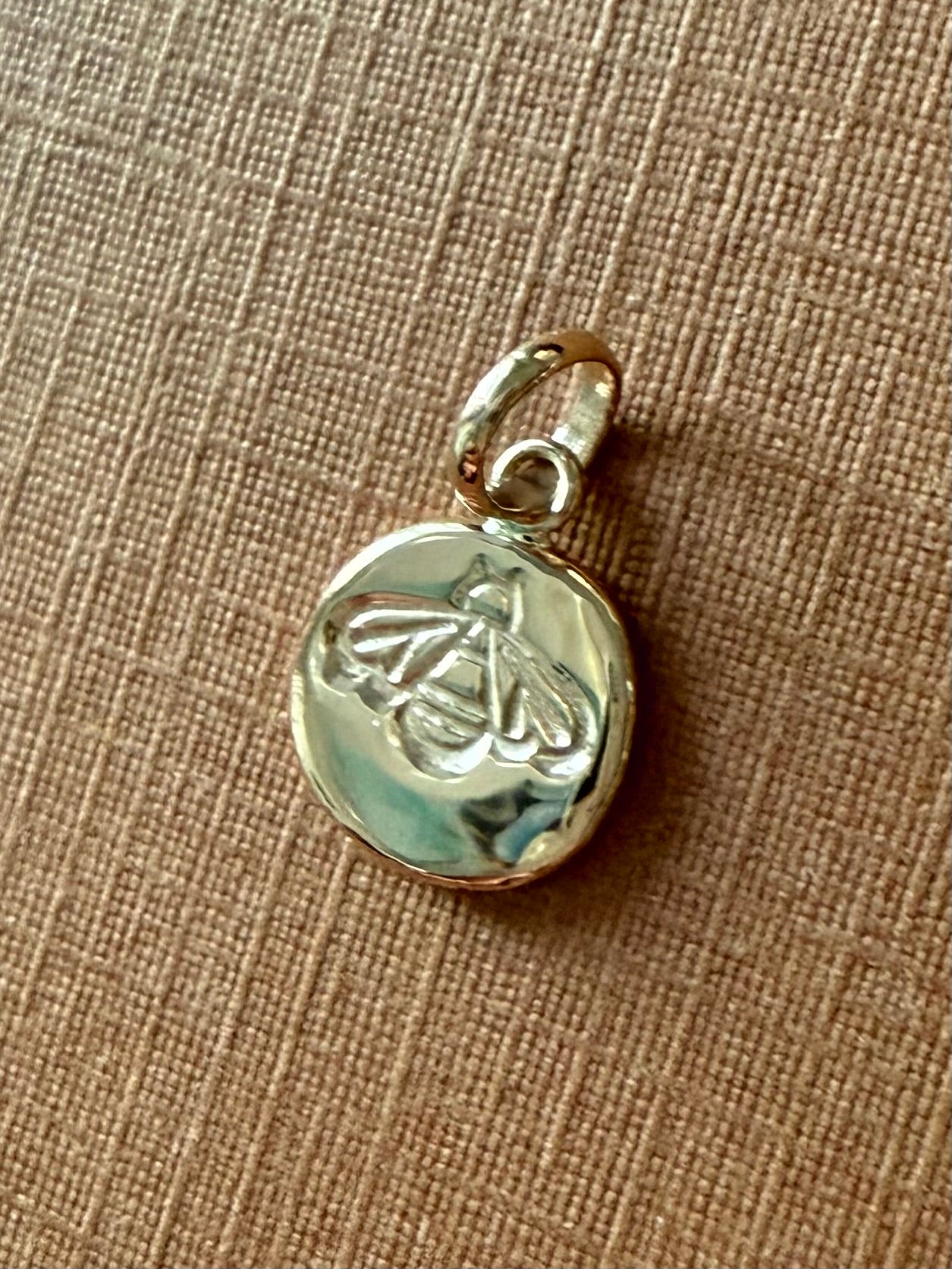 14k Solid Yellow Gold Nugget Mini Pendant “Honey Bee”, Tiny Charm
